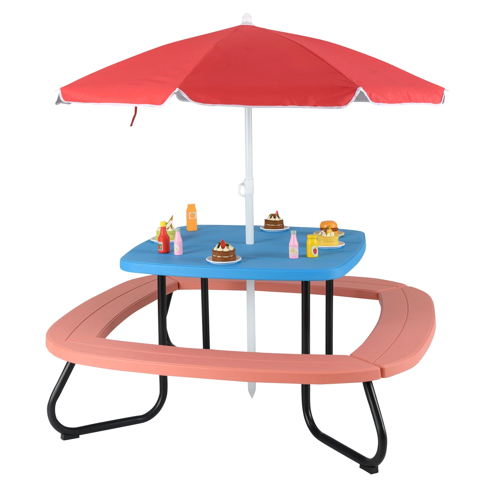 Toddler Outdoor Activity Table with Adjustable and Collapsible Umbrella, Blue - Image 4