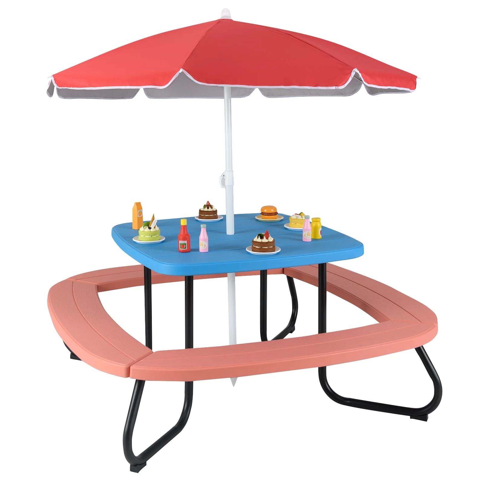 Toddler Outdoor Activity Table with Adjustable and Collapsible Umbrella, Blue - Image 5