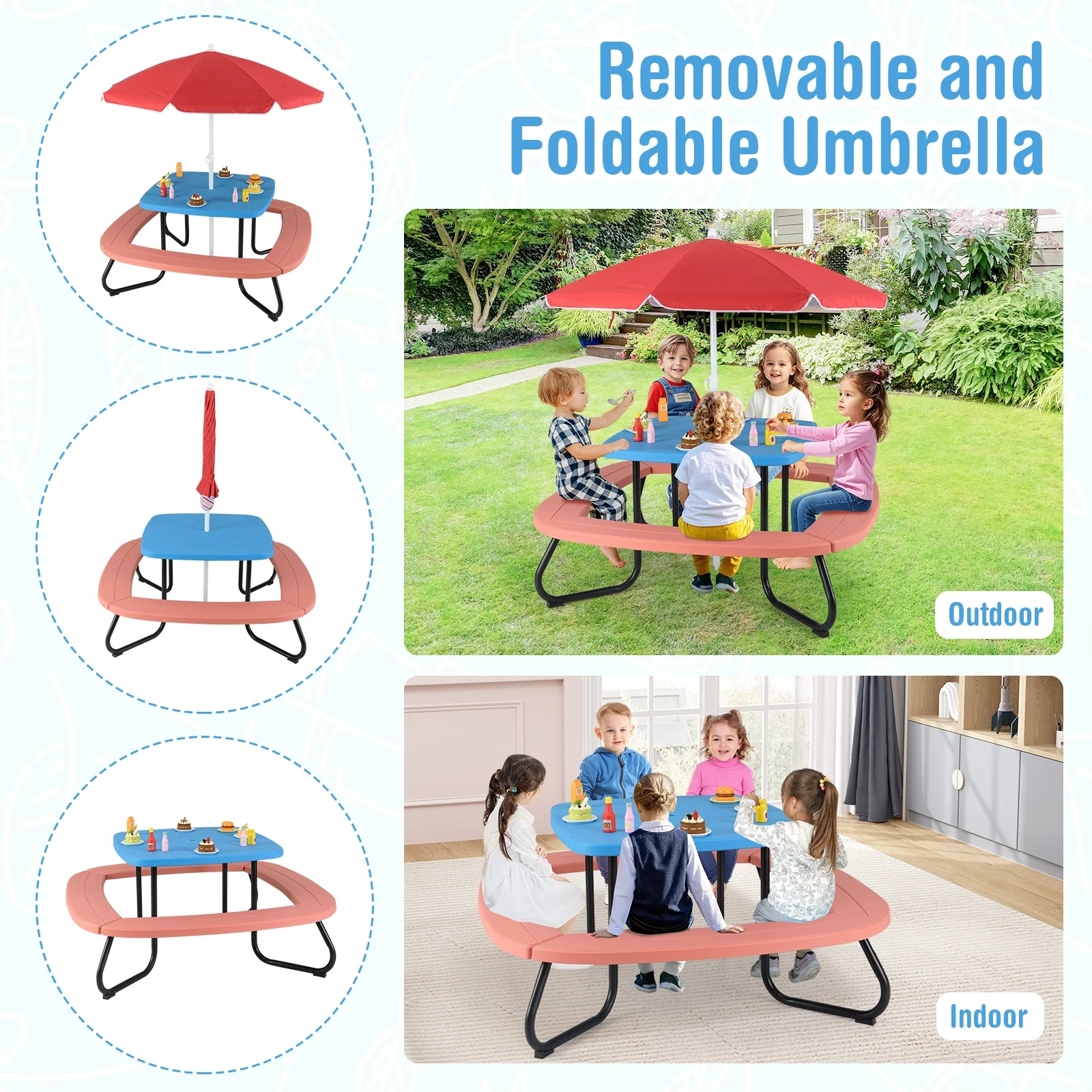 Toddler Outdoor Activity Table with Adjustable and Collapsible Umbrella, Blue - Image 8