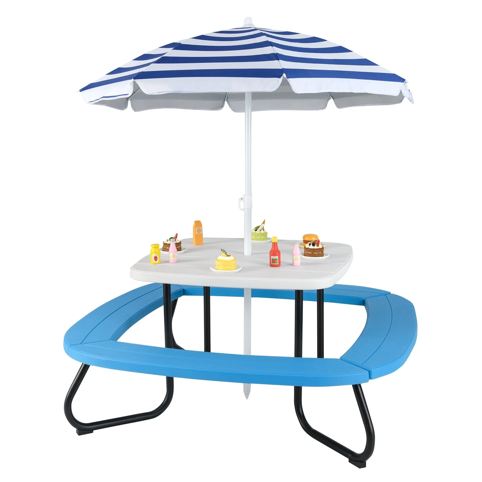 Toddler Outdoor Activity Table with Adjustable and Collapsible Umbrella, White