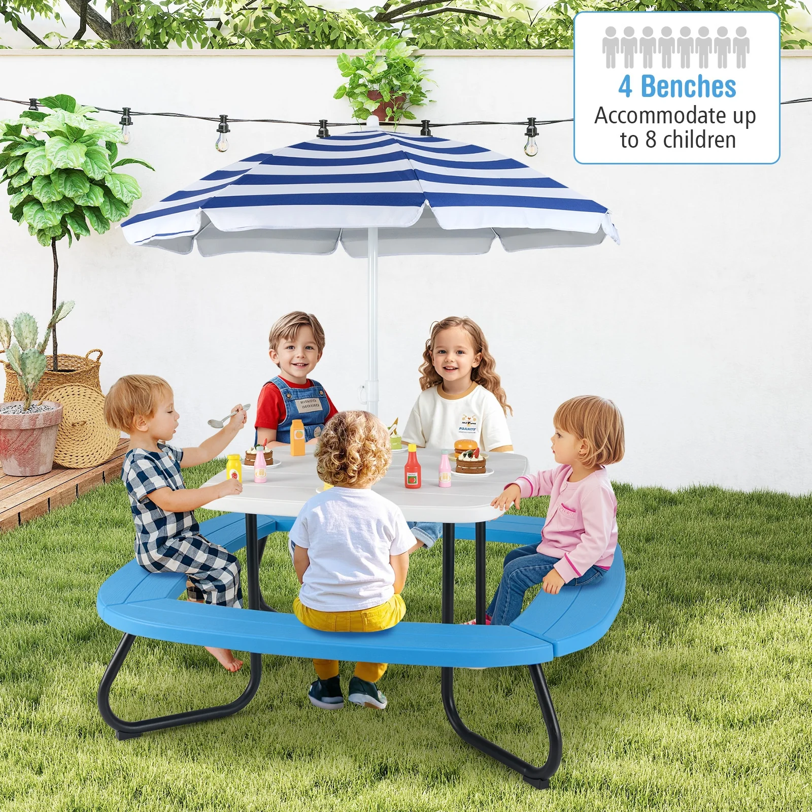 Toddler Outdoor Activity Table with Adjustable and Collapsible Umbrella, White - Image 3