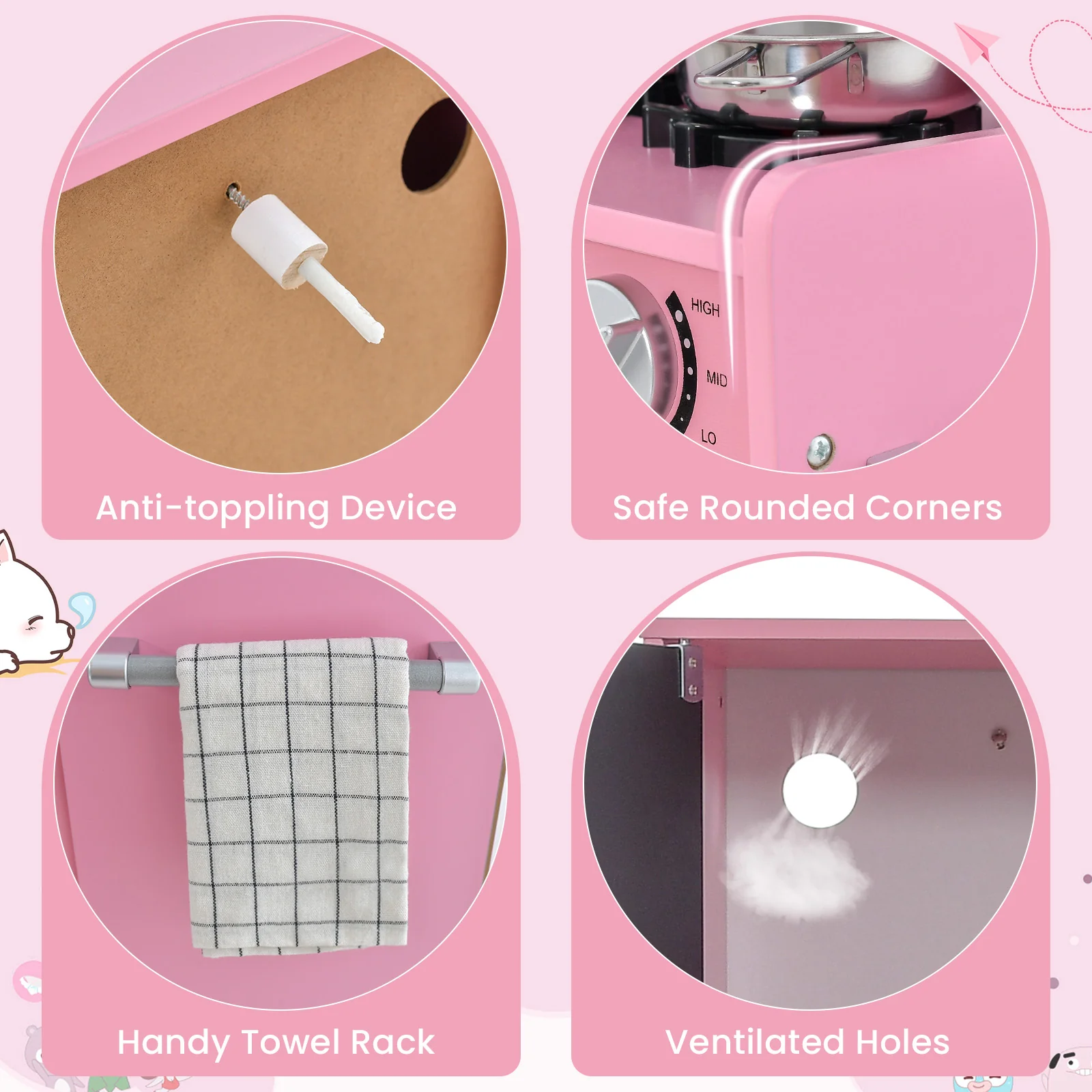 Toddler Pretend Play Kitchen, 3-6 Years Old, Pink - Image 8