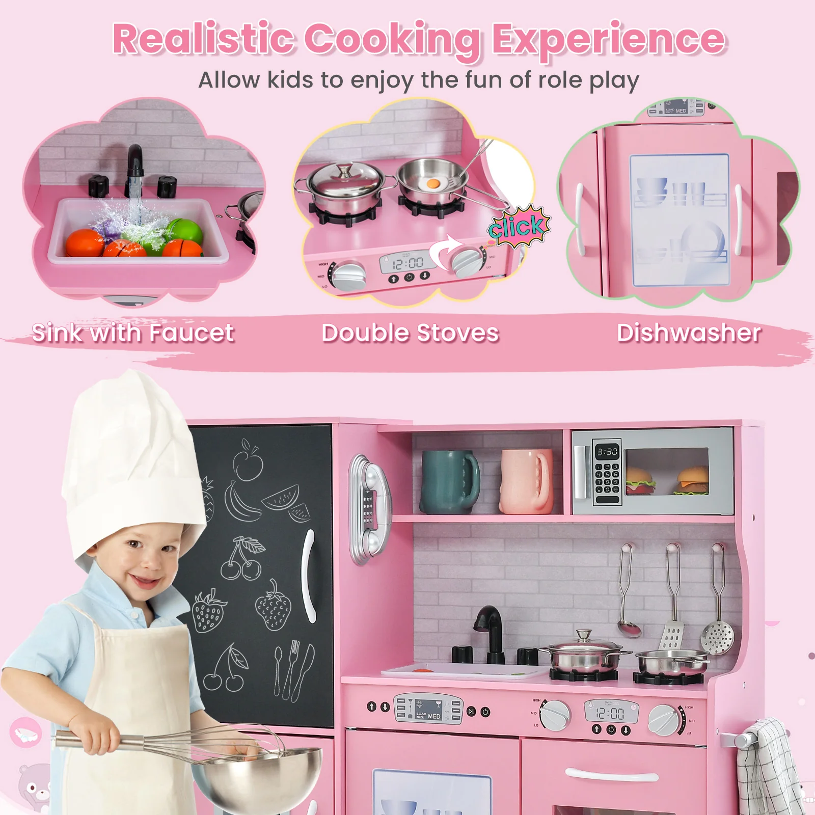 Toddler Pretend Play Kitchen, 3-6 Years Old, Pink - Image 9