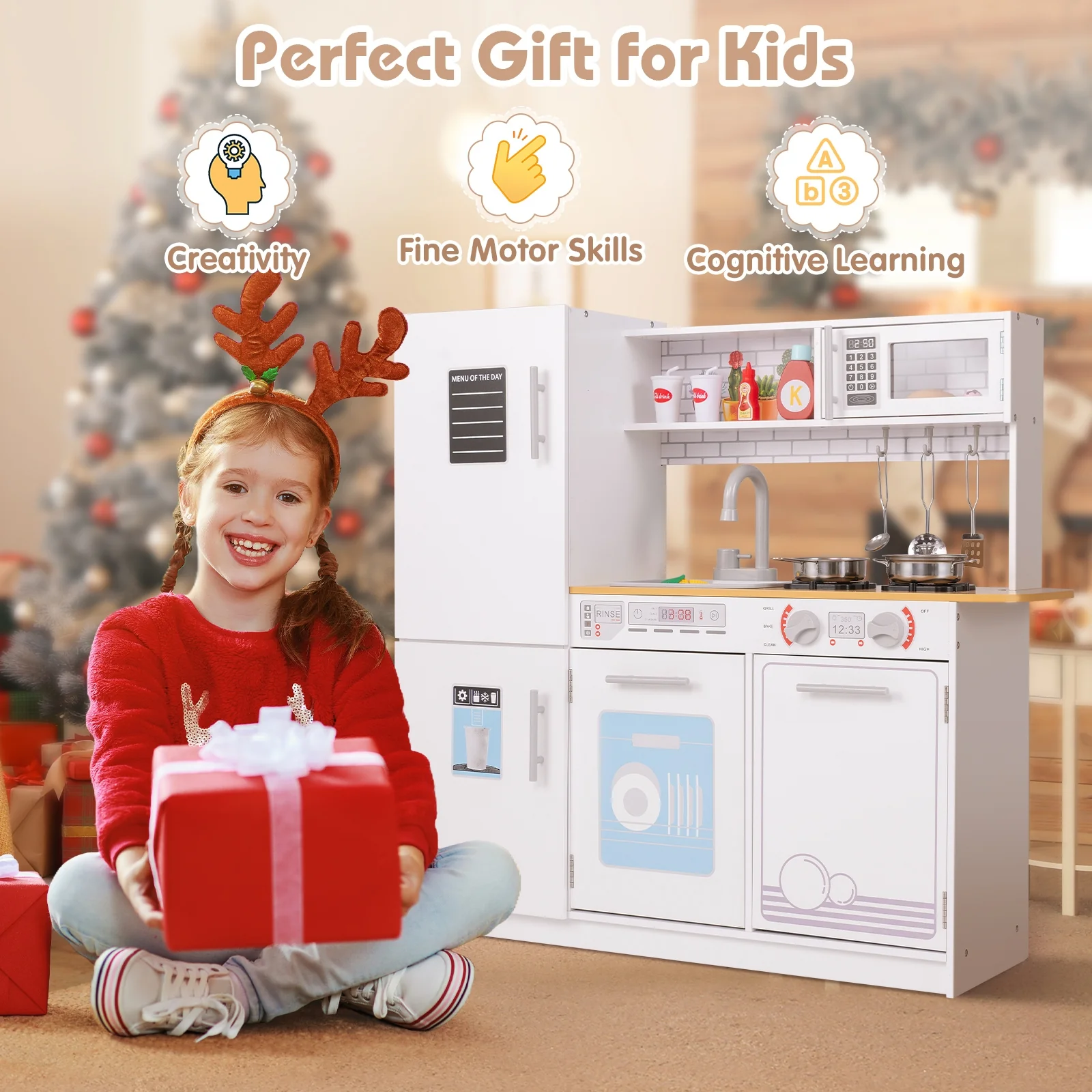 Toddler Pretend Play Kitchen Toy, White - Image 10