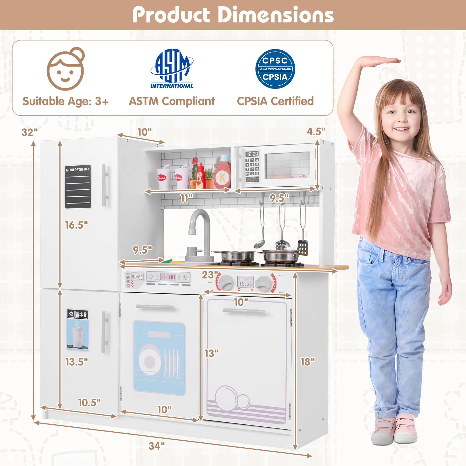 Toddler Pretend Play Kitchen Toy, White - Image 6