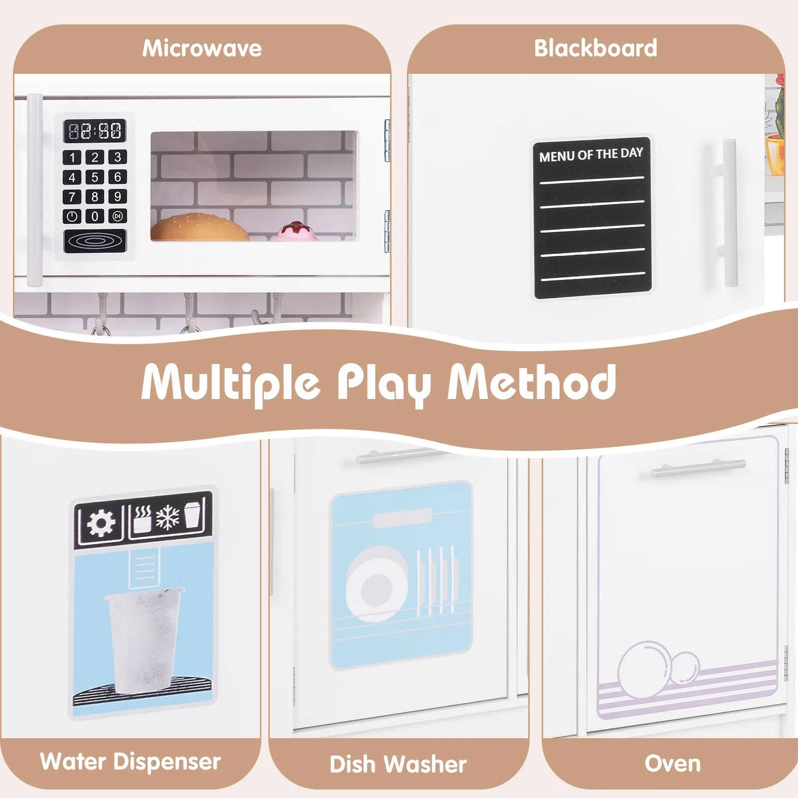 Toddler Pretend Play Kitchen Toy, White - Image 9
