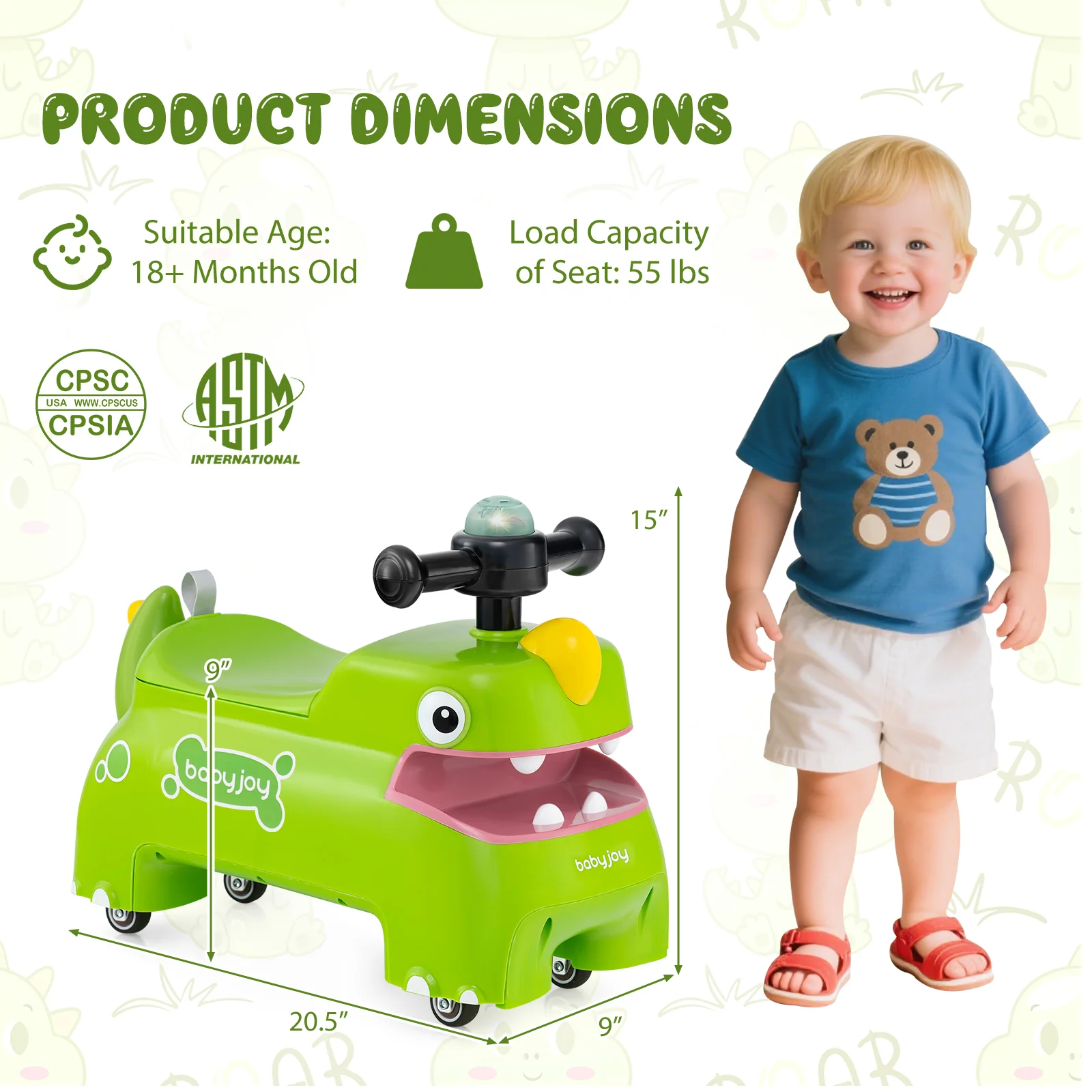 Toddler Ride On Toy Car With Lights, Music, Green - Image 5