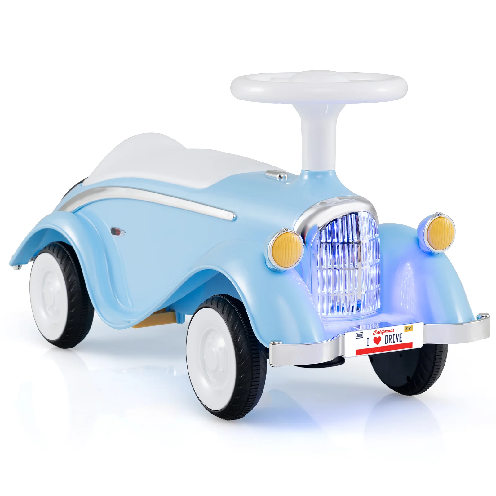 Toddler Ride on Toy Classic Sliding Car with Horn and LED Headlight, Blue