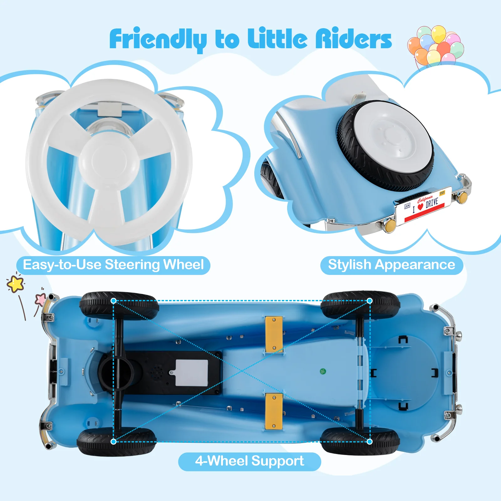 Toddler Ride on Toy Classic Sliding Car with Horn and LED Headlight, Blue - Image 10