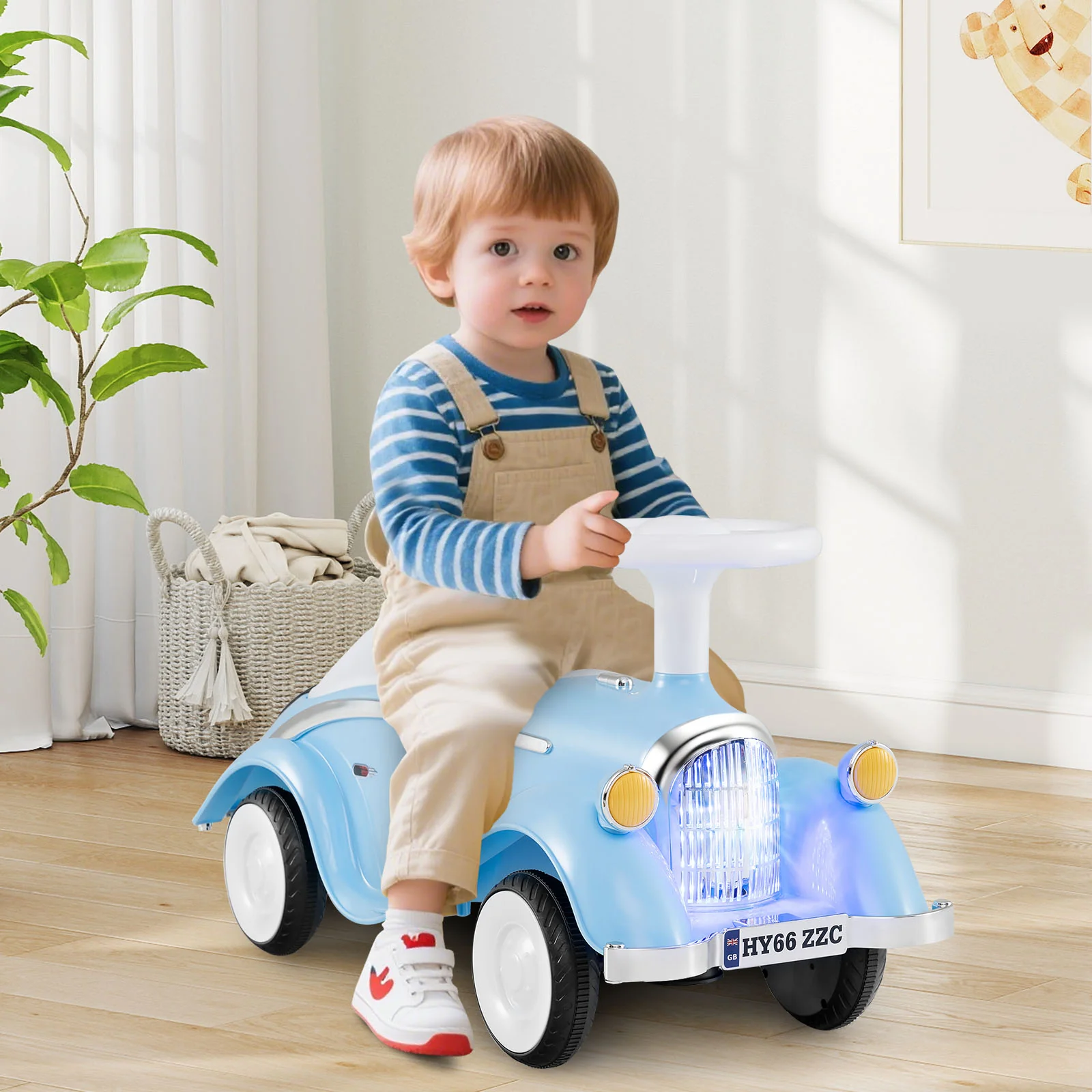 Toddler Ride on Toy Classic Sliding Car with Horn and LED Headlight, Blue - Image 2