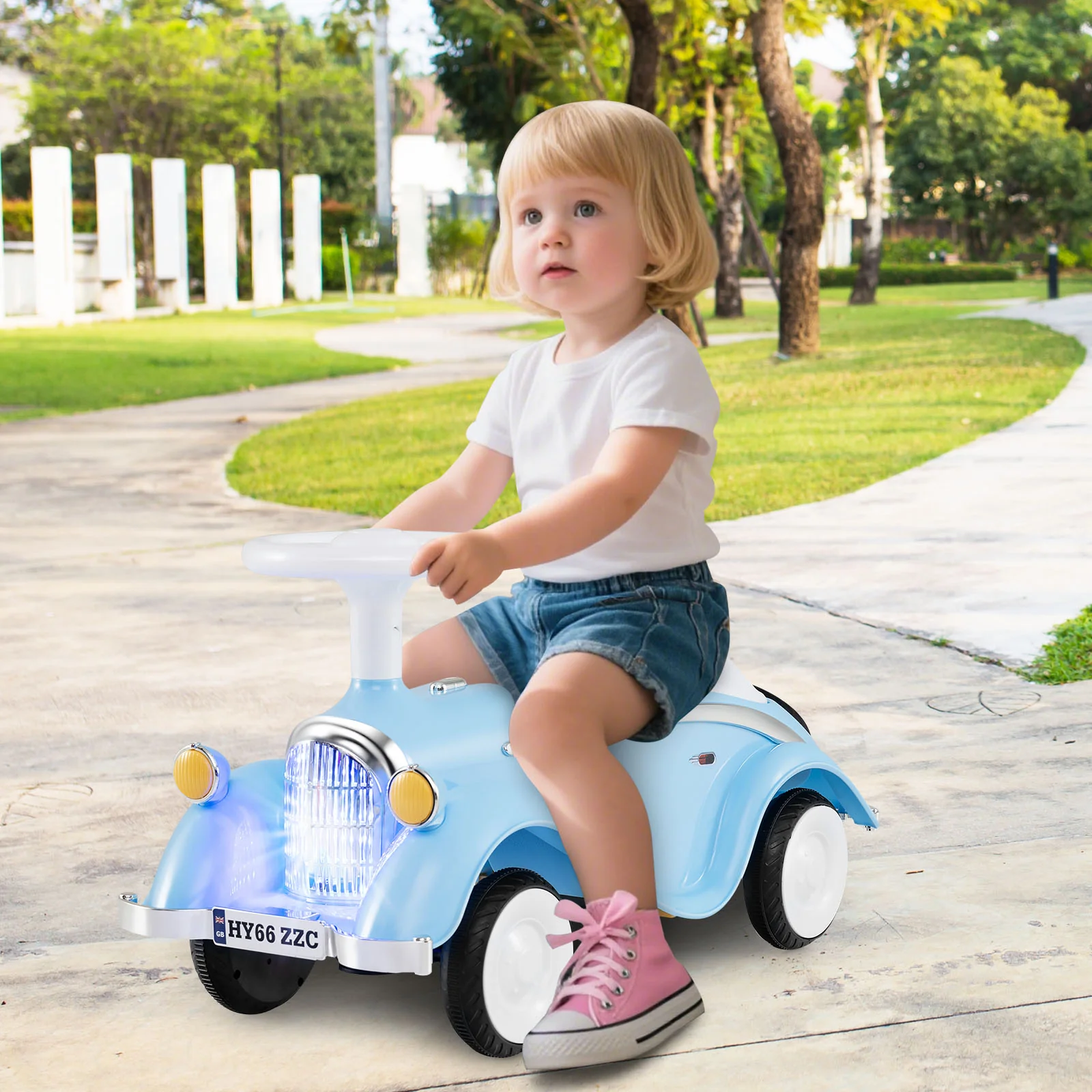 Toddler Ride on Toy Classic Sliding Car with Horn and LED Headlight, Blue - Image 3
