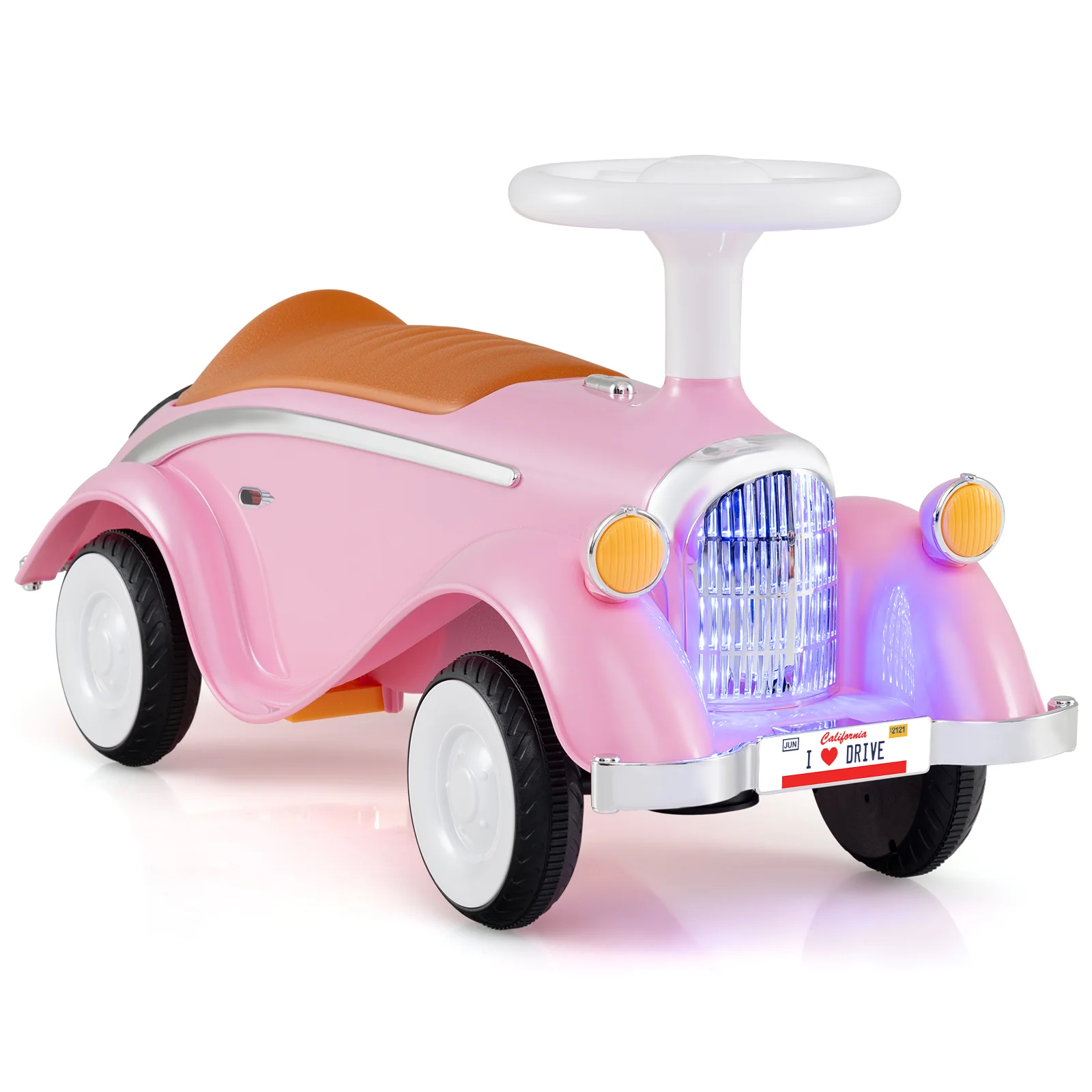 Toddler Ride on Toy Classic Sliding Car with Horn and LED Headlight, Pink - Image 4