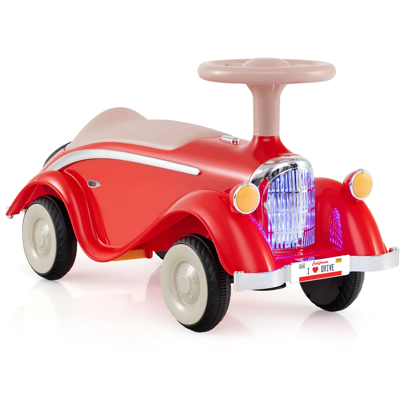 Toddler Ride on Toy Classic Sliding Car with Horn and LED Headlight, Red - Image 4