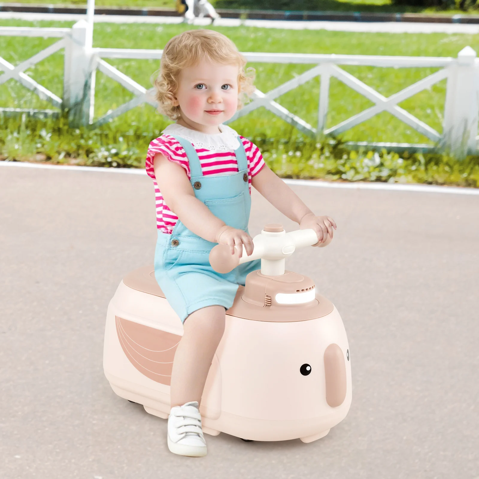 Toddler Ride On Toy With Trailer, Light Music, Beige - Image 3