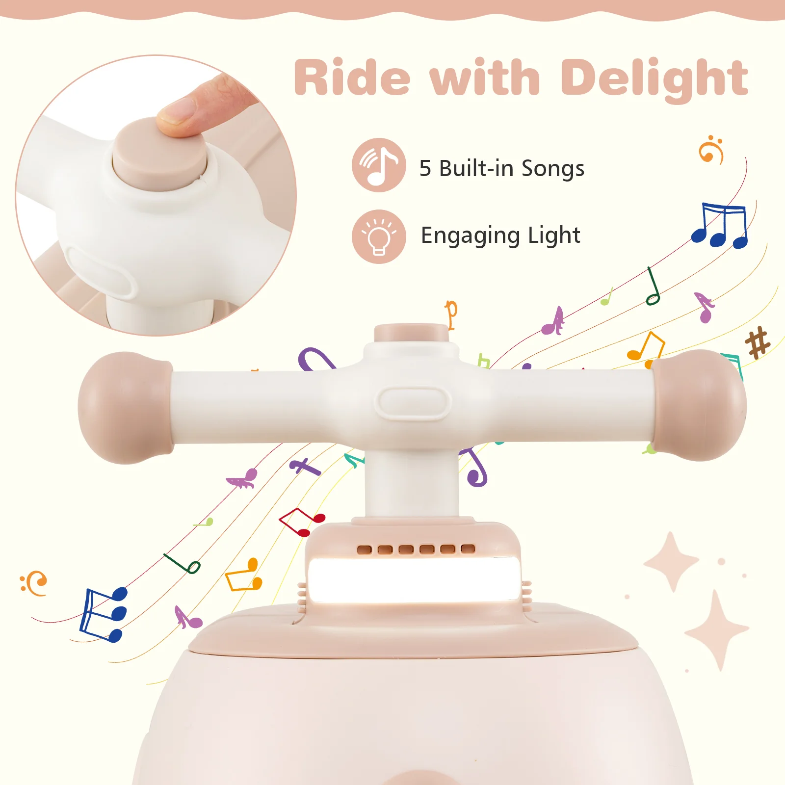 Toddler Ride On Toy With Trailer, Light Music, Beige - Image 9