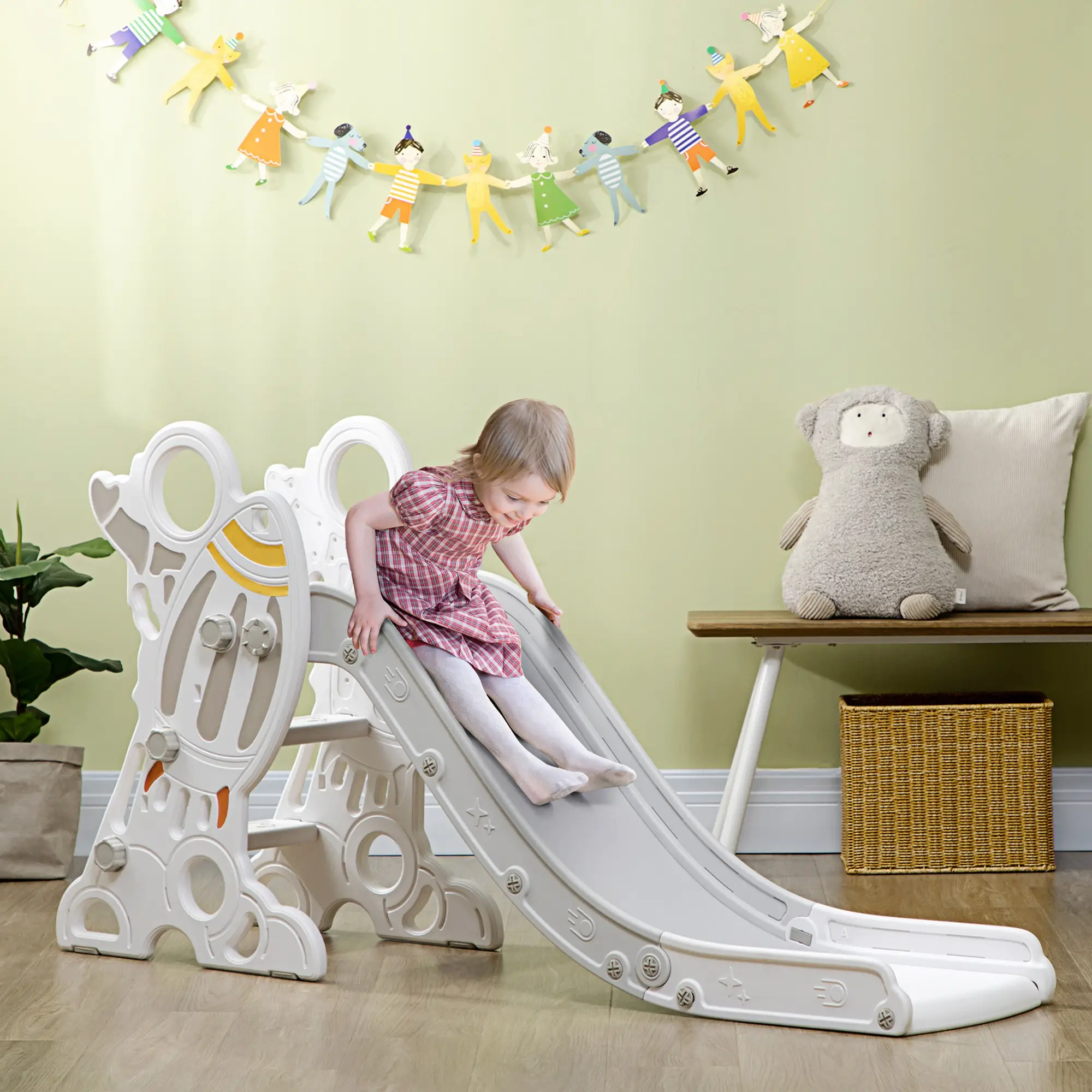 Toddler Slide Indoor, Space Theme Climber Playset, 1.5-3 Years, Grey - Image 8