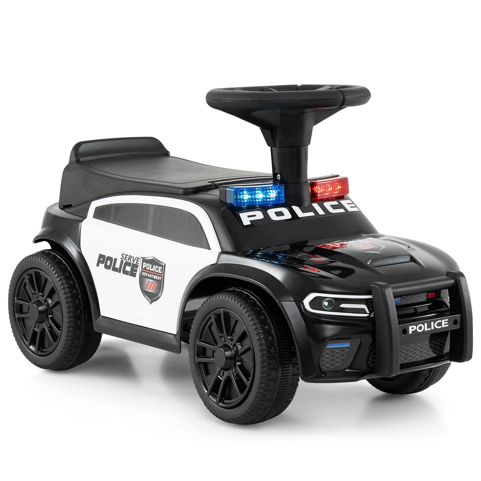 Toddler Sliding Car with Steering Wheel and Under-Seat Storage Push-DK, Black