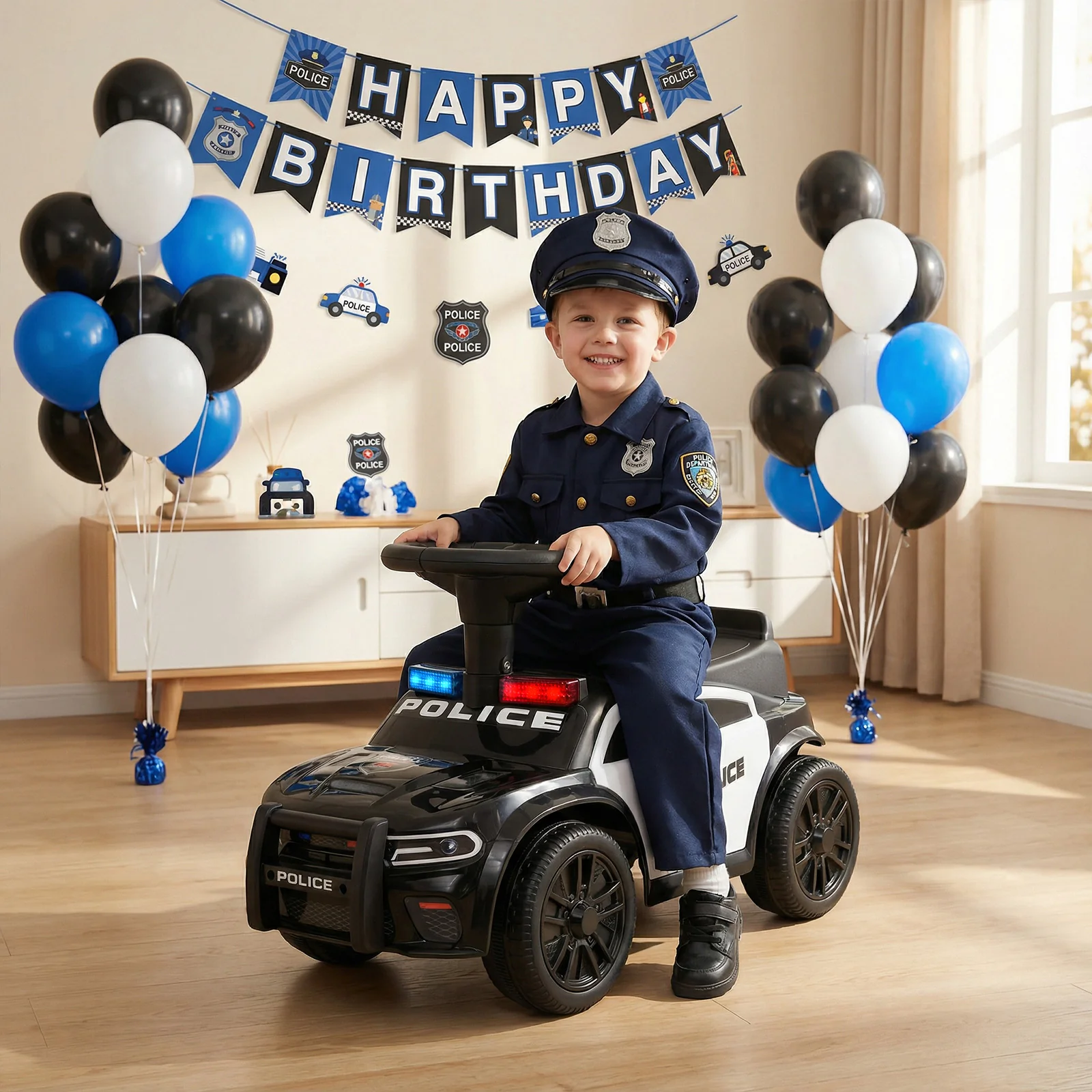 Toddler Sliding Car with Steering Wheel and Under-Seat Storage Push-DK, Black - Image 3