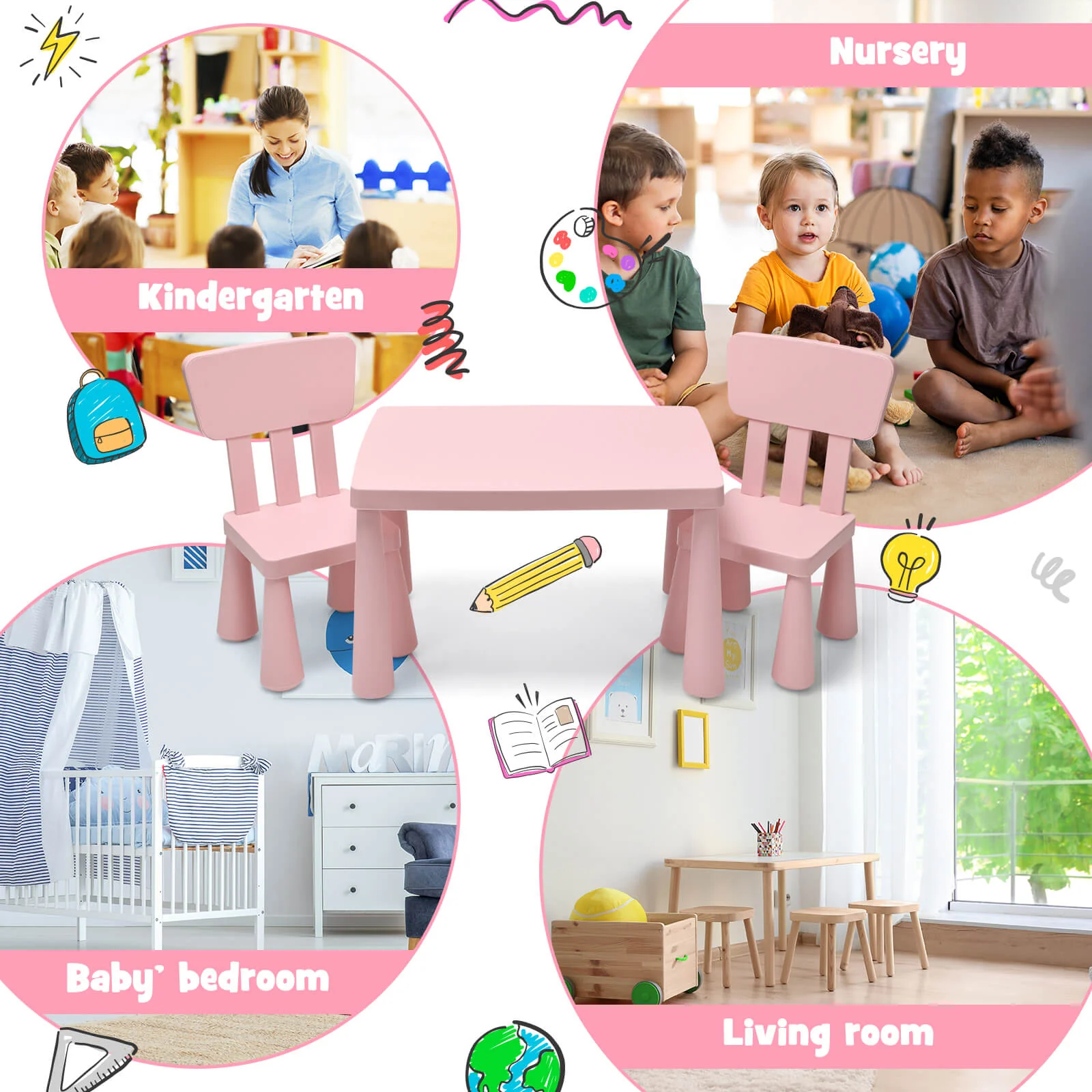 Toddler Table And Chair Set, 3 Pieces, Pink - Image 10