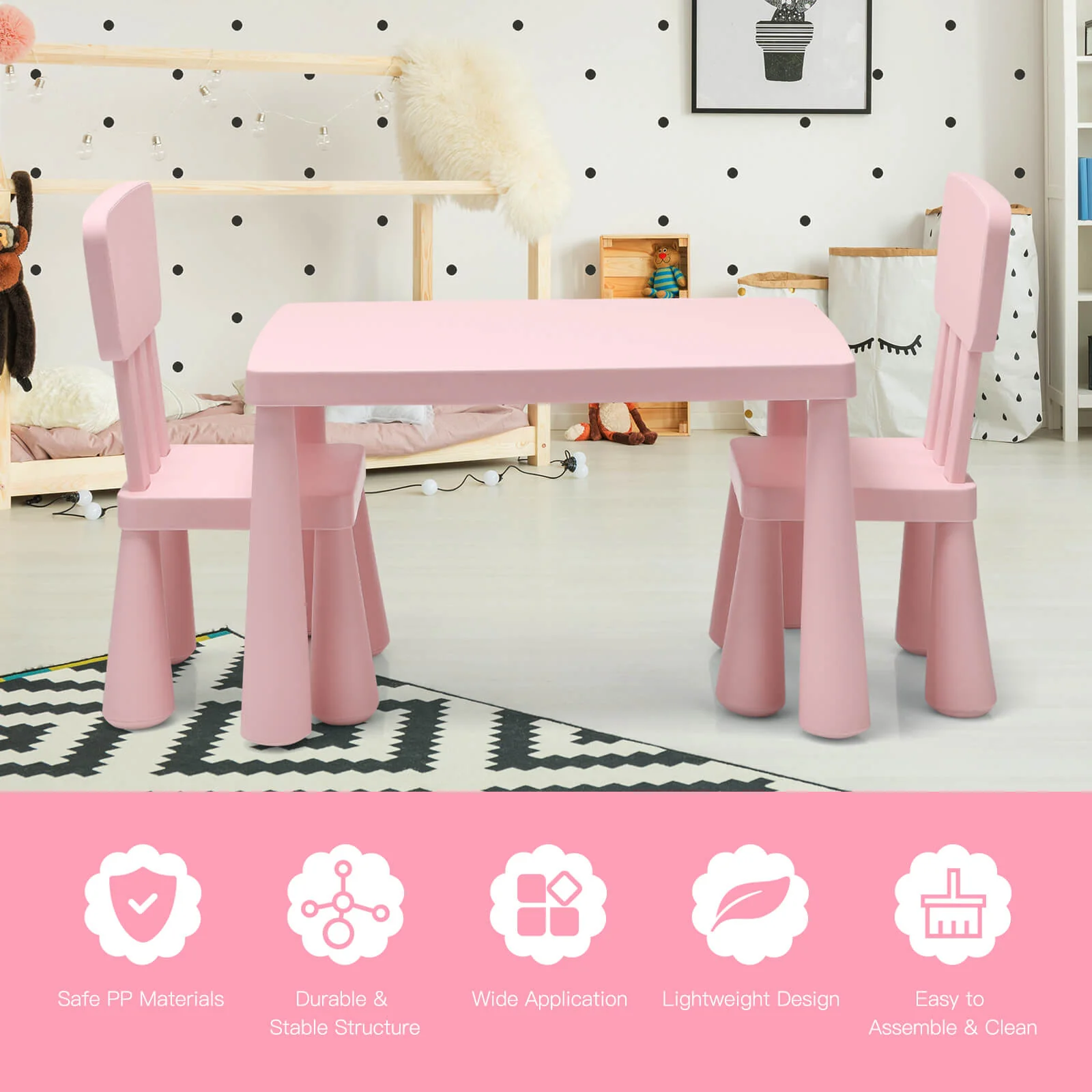 Toddler Table And Chair Set, 3 Pieces, Pink - Image 4