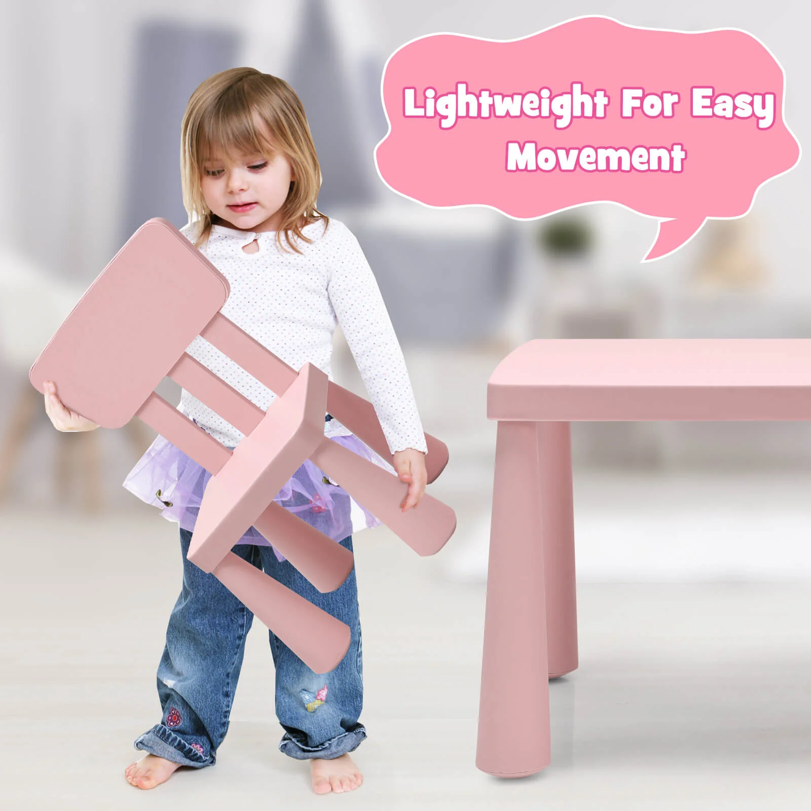 Toddler Table And Chair Set, 3 Pieces, Pink - Image 8
