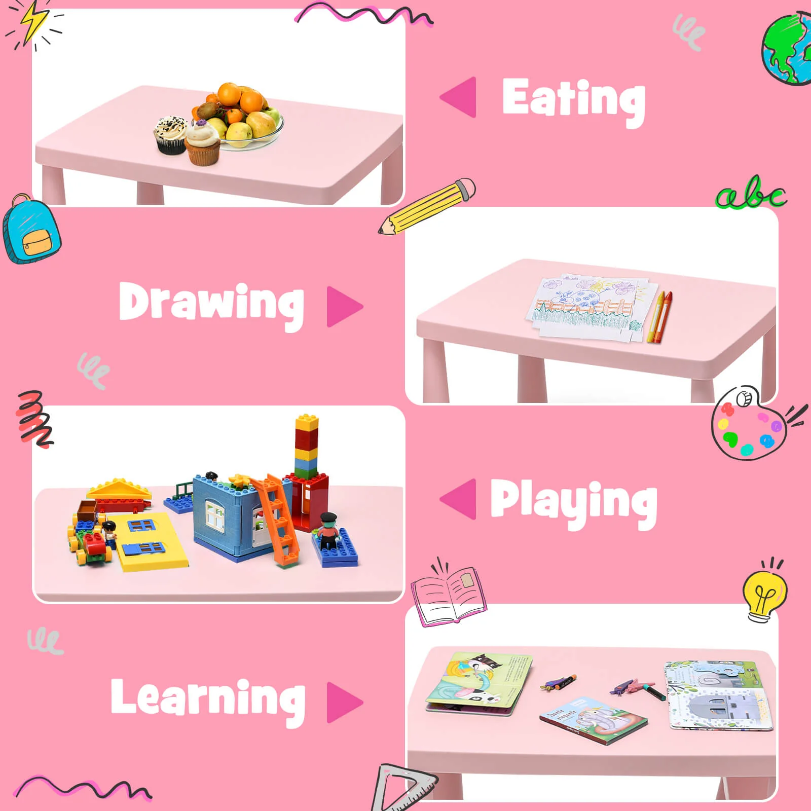 Toddler Table And Chair Set, 3 Pieces, Pink - Image 9