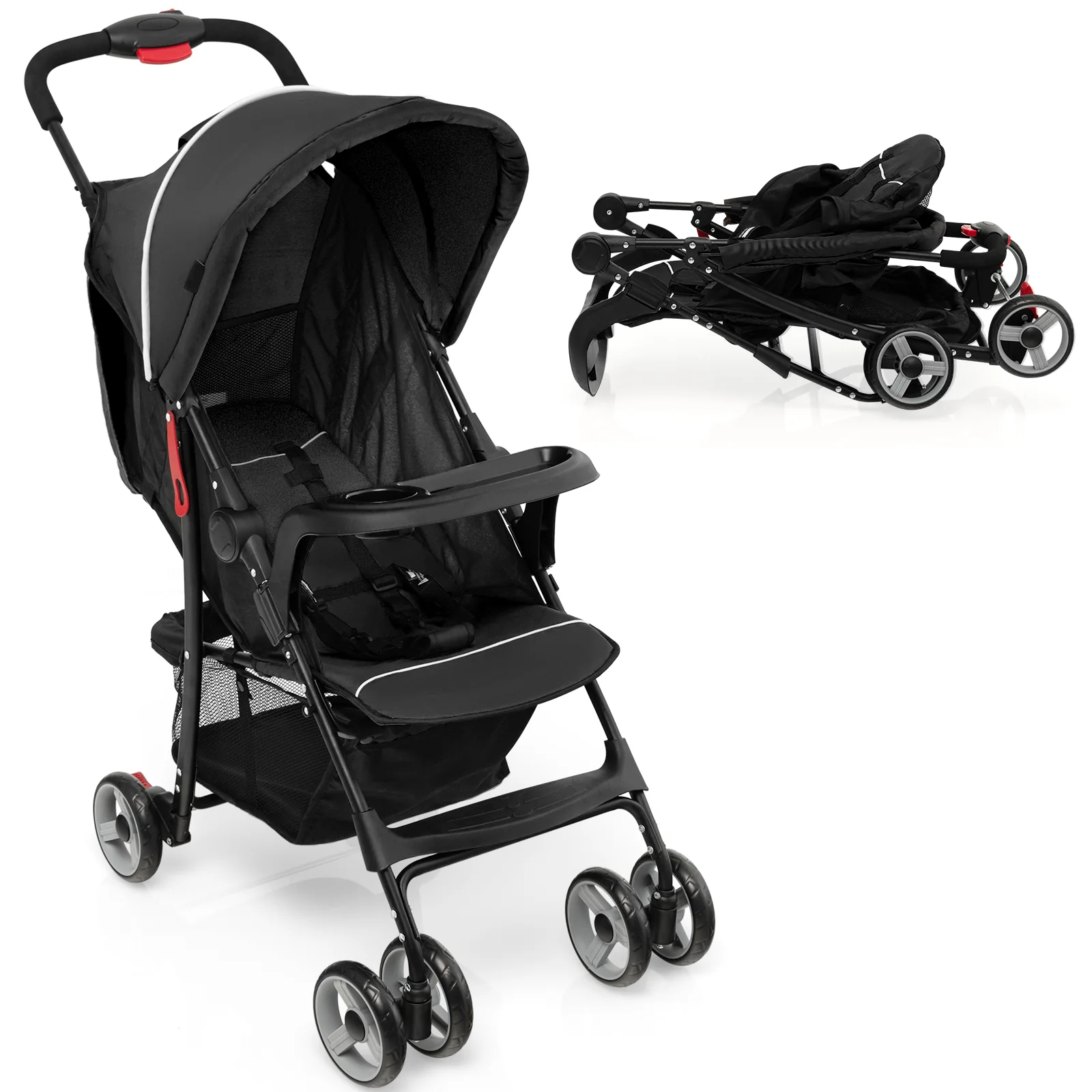 Toddler Travel Stroller, Airplane, Adjustable Backrest, Canopy, Black - Image 7