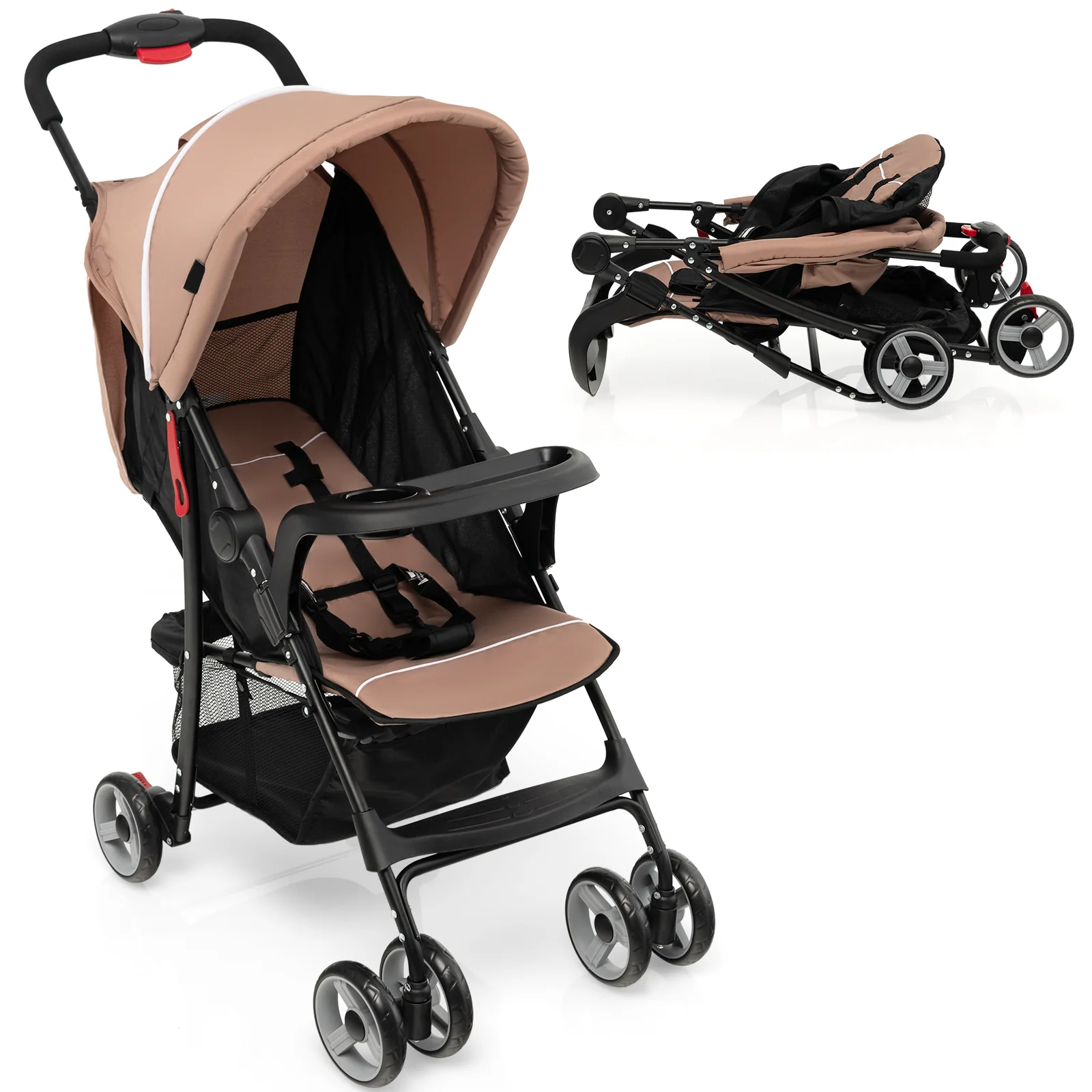 Toddler Travel Stroller, Airplane, Canopy, Adjustable Backrest, Coffee - Image 7