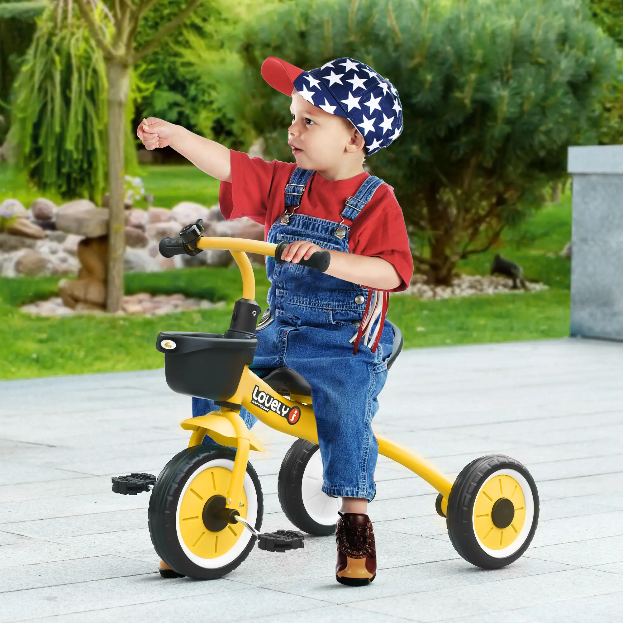 Toddler Tricycle for 2-5 Year Olds, Adjustable Seat, Basket, Bell, Yellow - Image 2