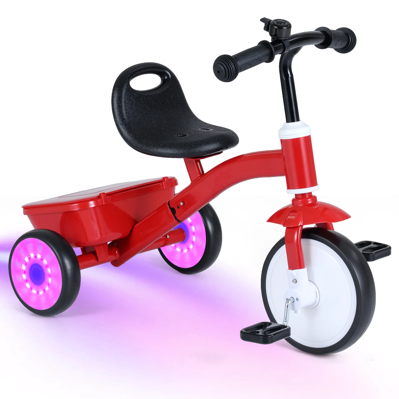 Toddler Tricycle with Glowing Wheels and 4-Level Adjustable Seat - Image 3