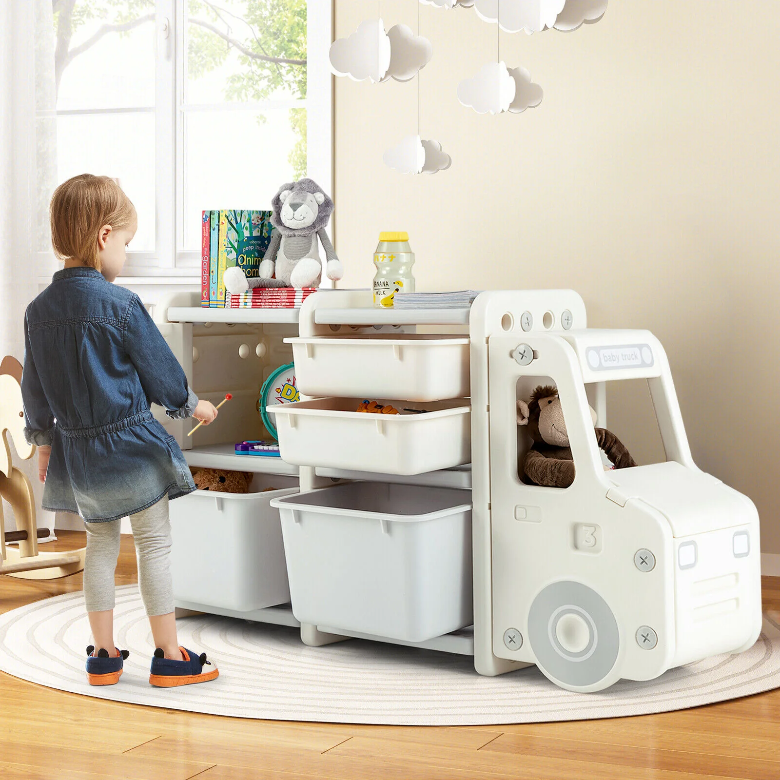 Toddler Truck Storage Organizer, Plastic Bins, Beige - Image 2