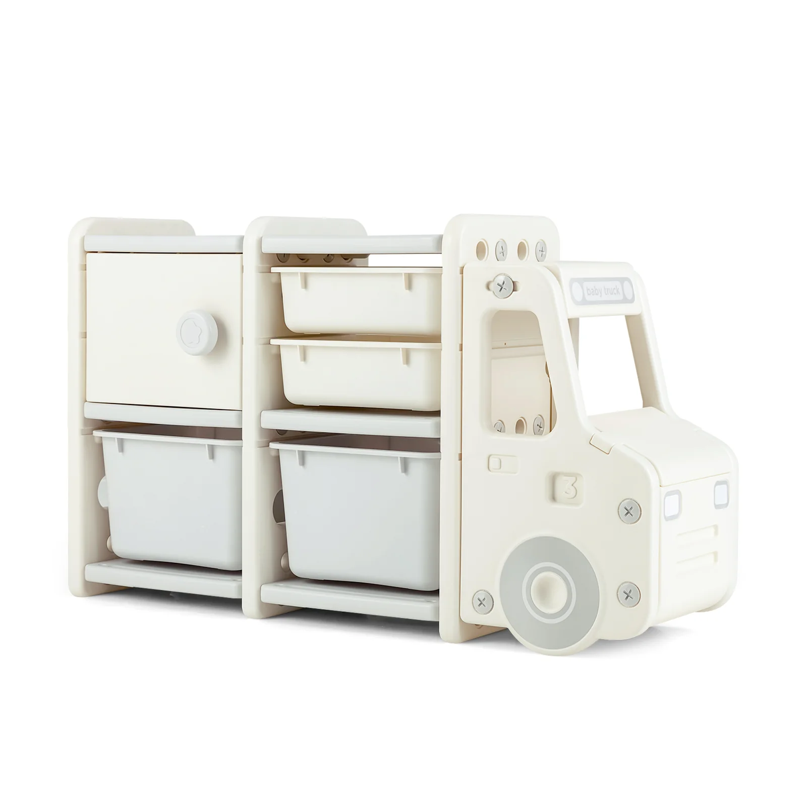 Toddler Truck Storage Organizer, Plastic Bins, Beige - Image 4