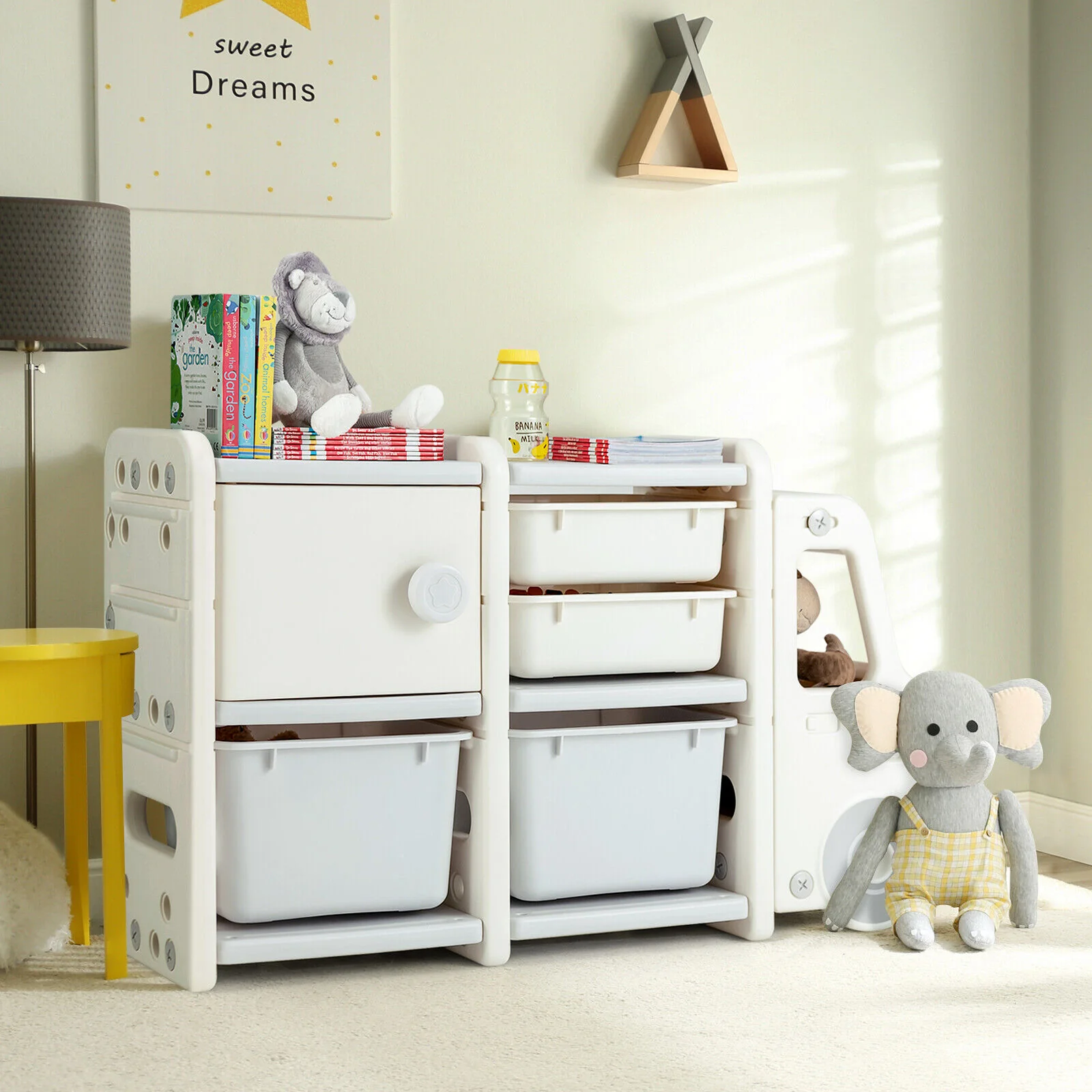 Toddler Truck Storage Organizer, Plastic Bins, Beige - Image 9