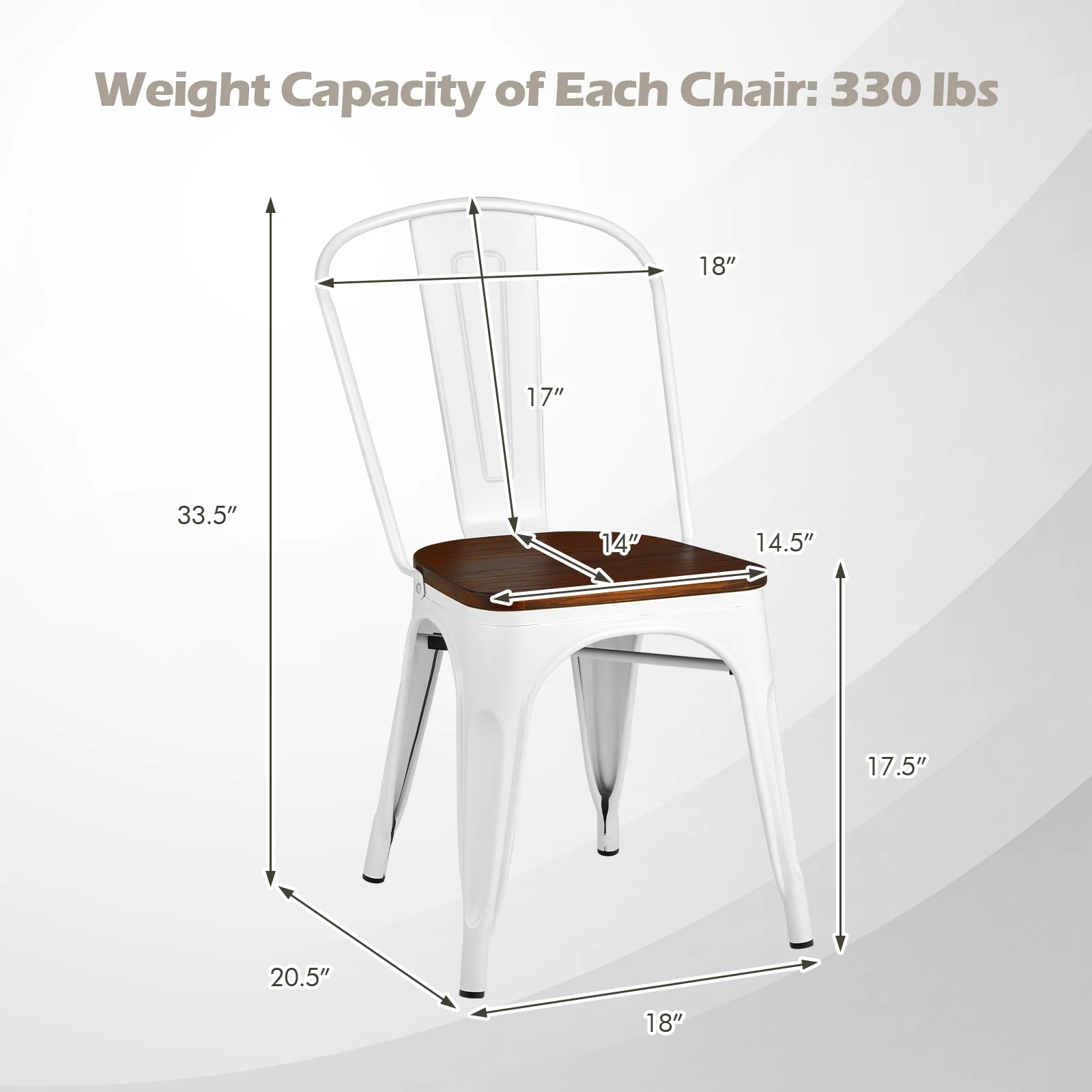 Tolix Style Metal Dining Chairs, Set of 4, Wood Seat, White - Image 5