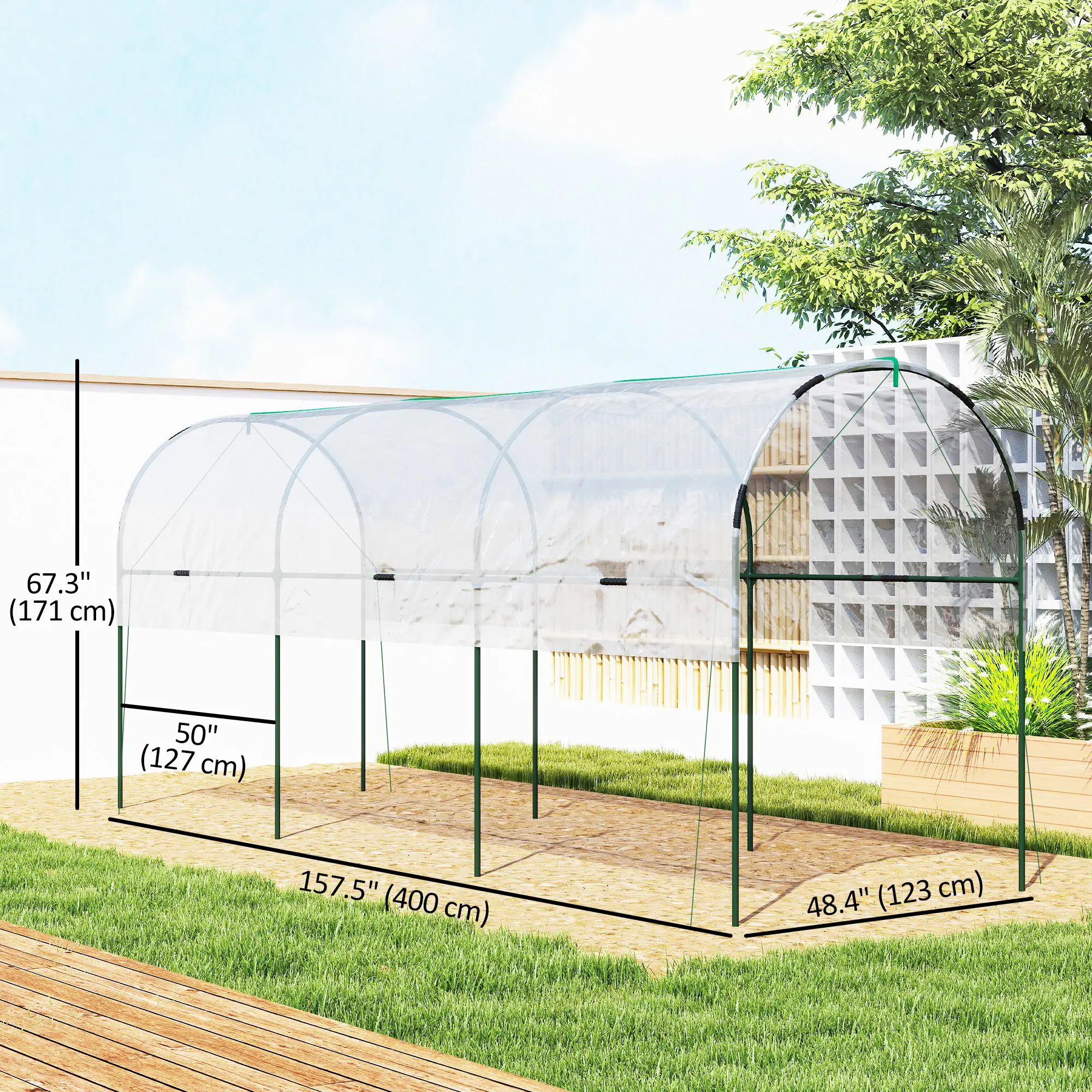 Tomato Greenhouse Tunnel, 4 Hoops, Top Tap, 157.5" x 48.4" x 67.3", Clear - Image 3
