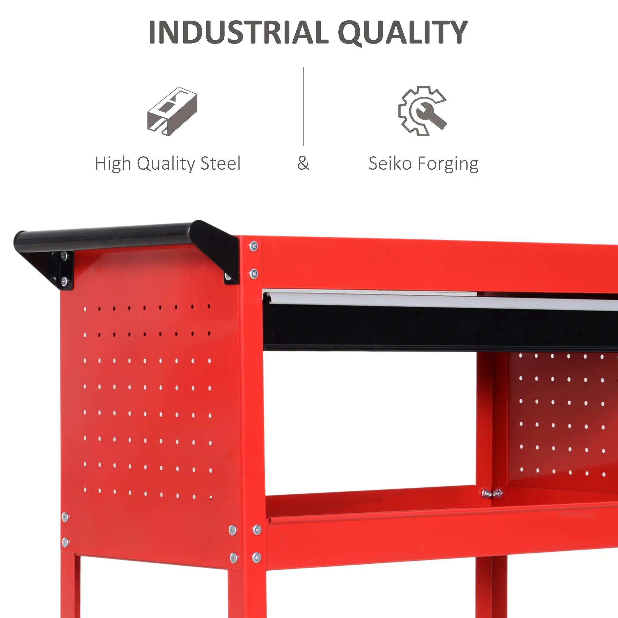 Tool Cart on Wheels, Ball Bearing Drawer, Storage Trays, Red - Image 6