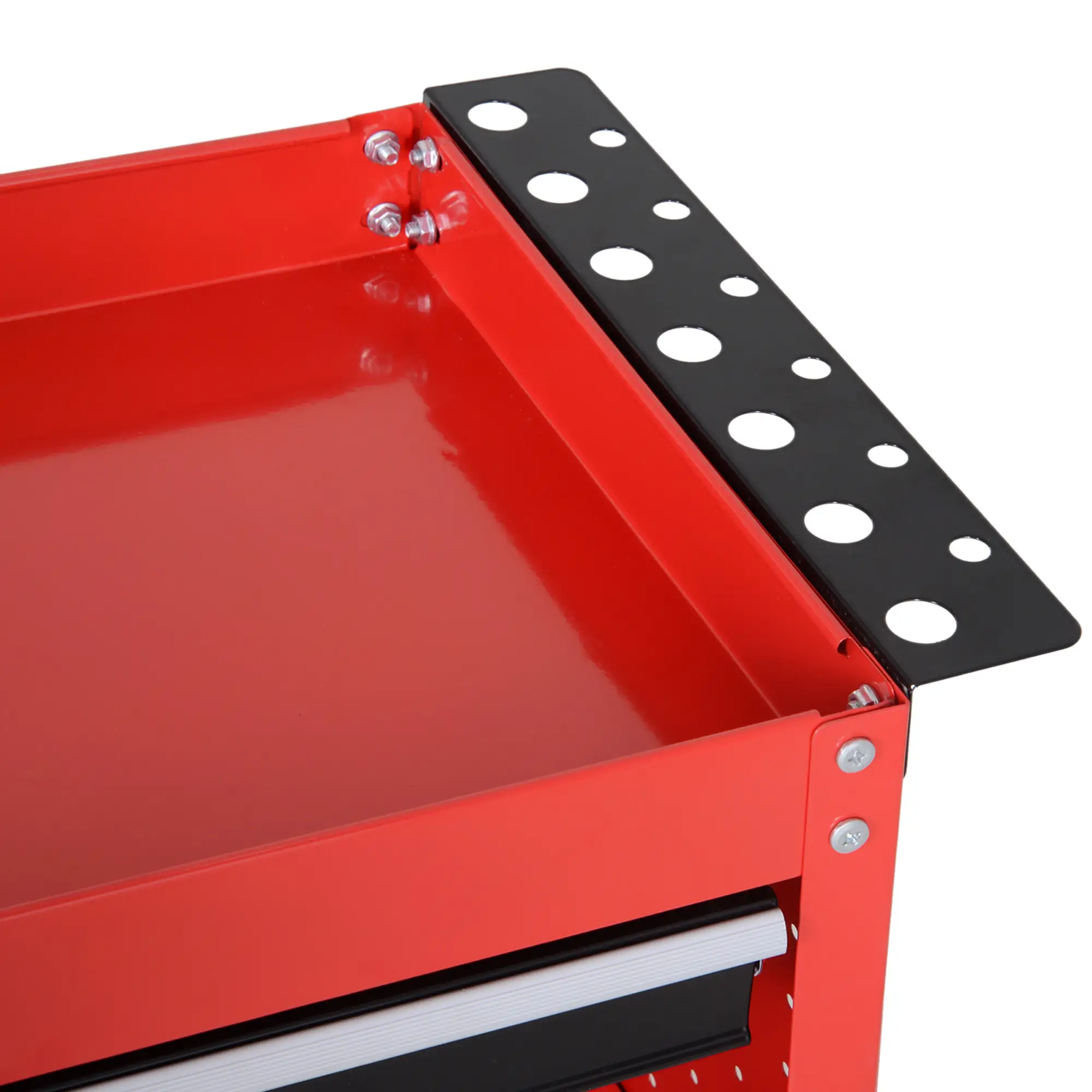 Tool Cart on Wheels, Ball Bearing Drawer, Storage Trays, Red - Image 9