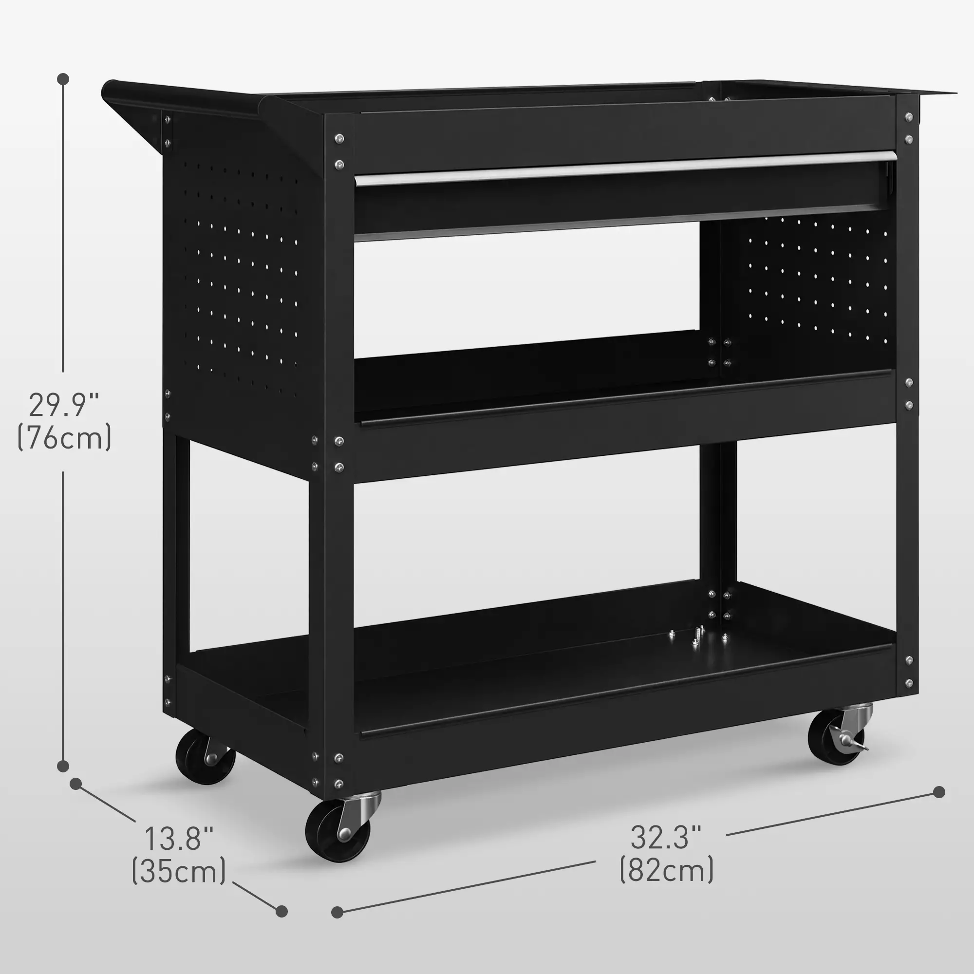 Tool Cart On Wheels, Utility Cart, Ball Bearing Drawer, Black - Image 3
