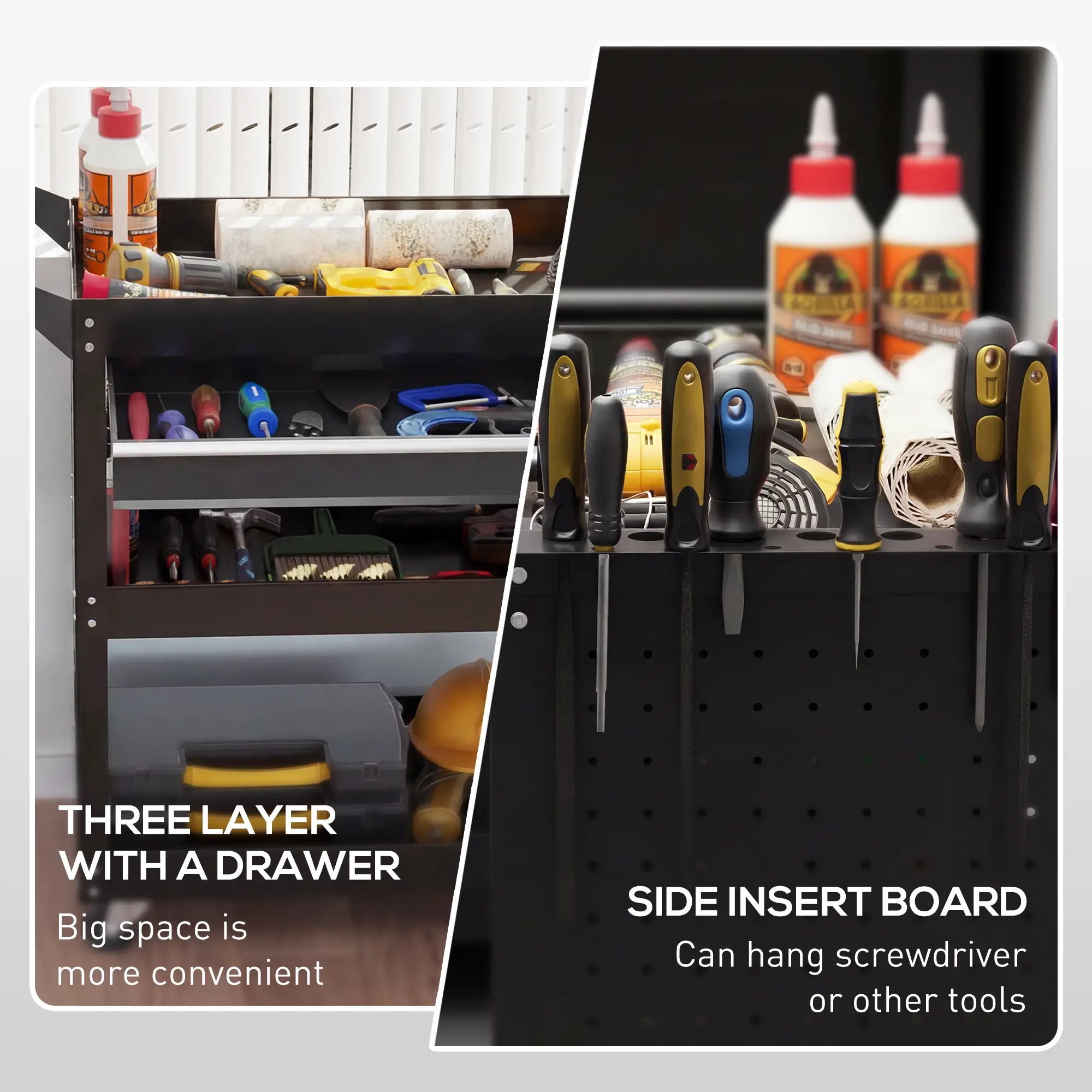Tool Cart On Wheels, Utility Cart, Ball Bearing Drawer, Black - Image 5