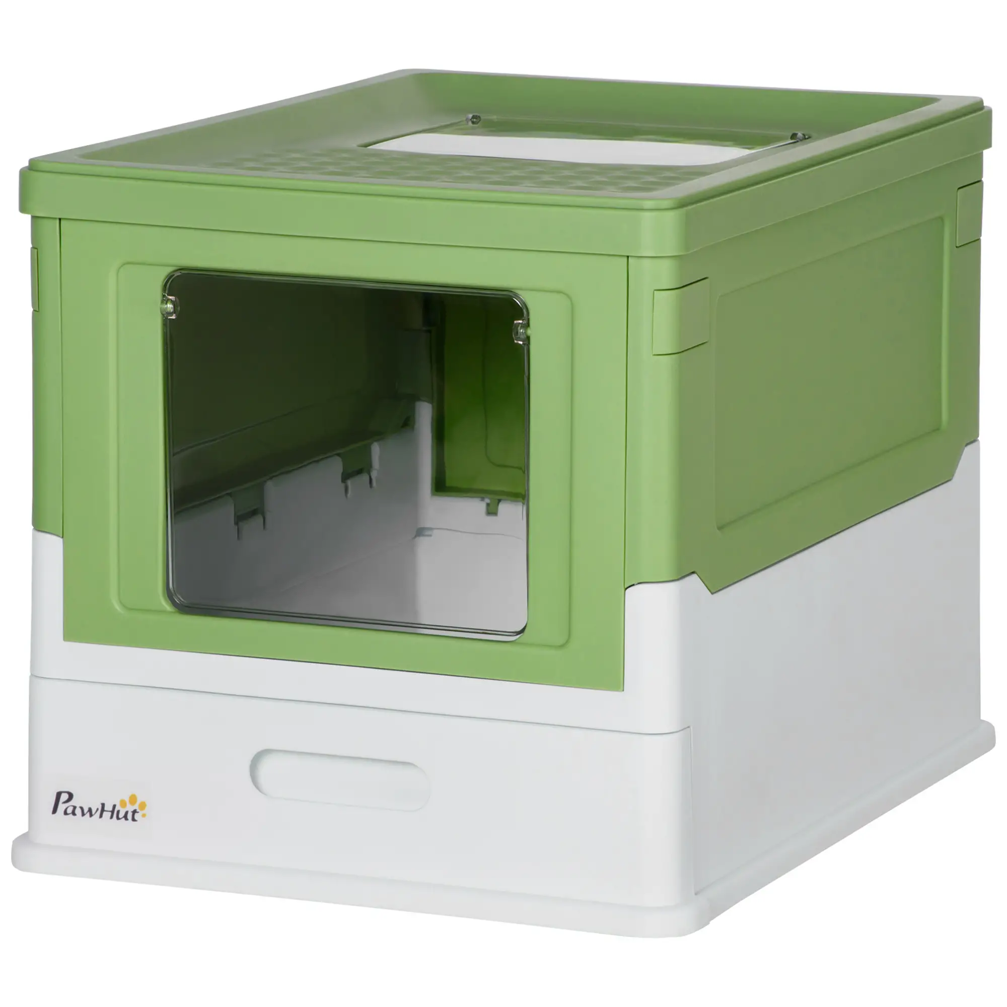 Top Entry Enclosed Kitty Litter Box, Scoop, Tray, Large, Foldable, Dark Green