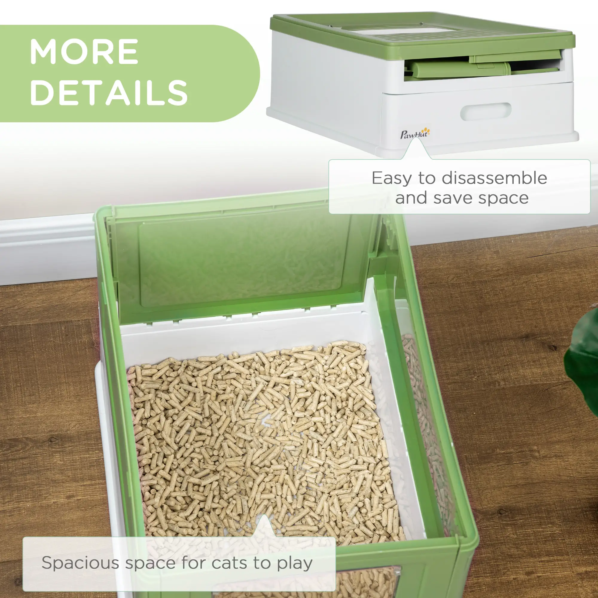 Top Entry Enclosed Kitty Litter Box, Scoop, Tray, Large, Foldable, Dark Green - Image 4