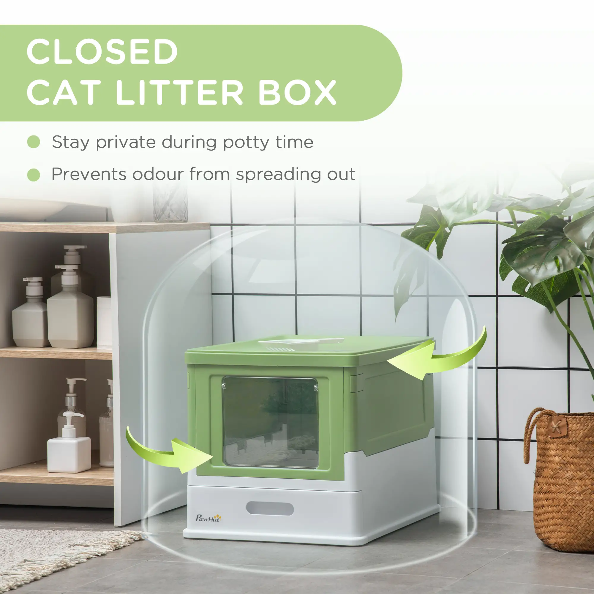 Top Entry Enclosed Kitty Litter Box, Scoop, Tray, Large, Foldable, Dark Green - Image 7