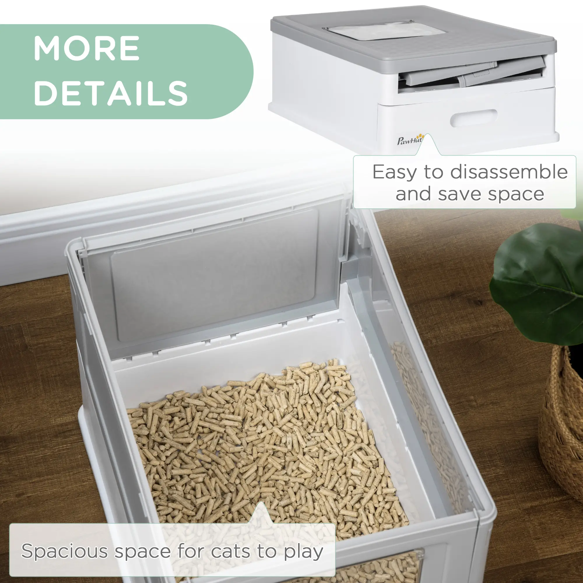 Top Entry Enclosed Kitty Litter Box with Scoop, Tray, Large, Grey - Image 4