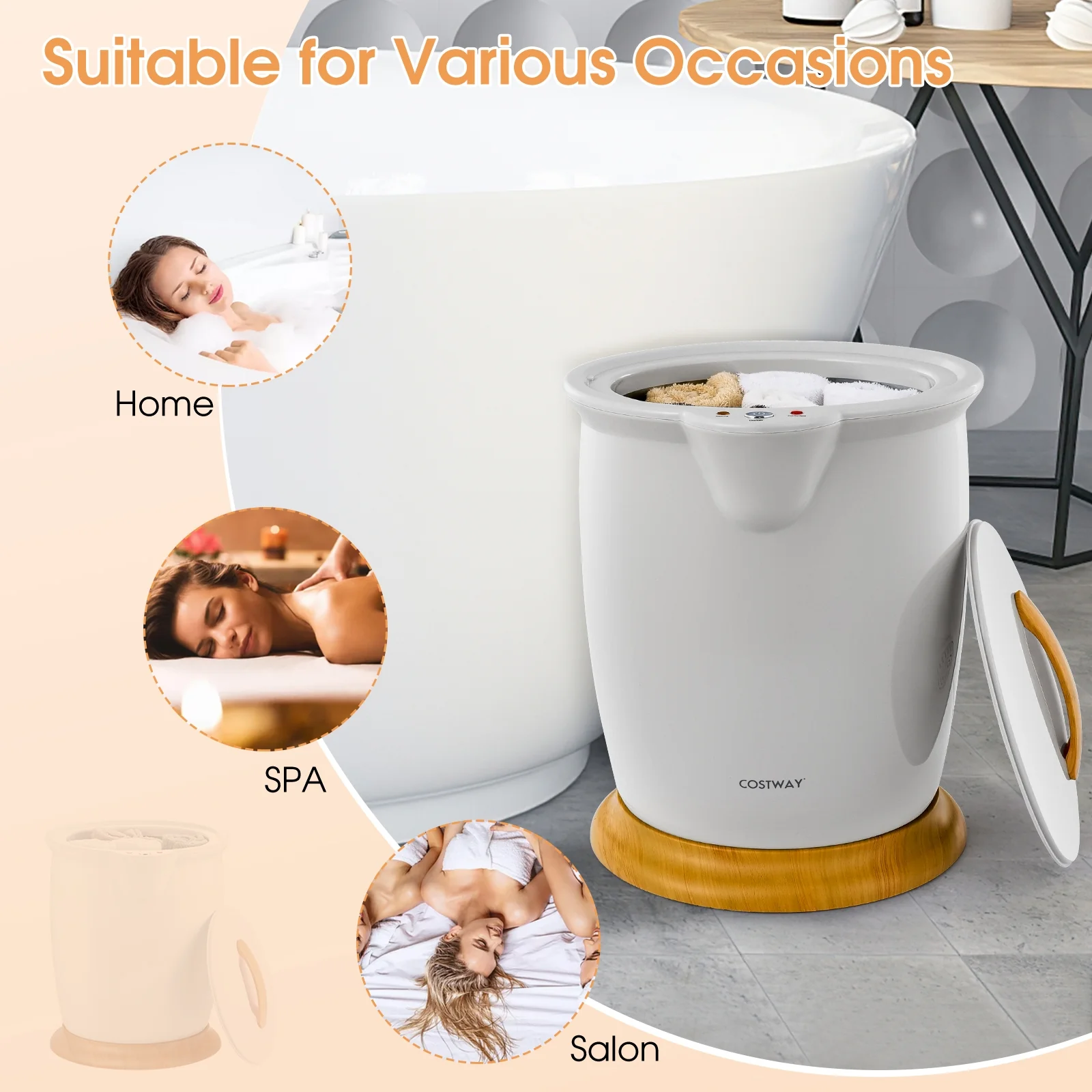 Towel Warmer Bucket With Fragrance Holder, Auto Shut, Gray - Image 5