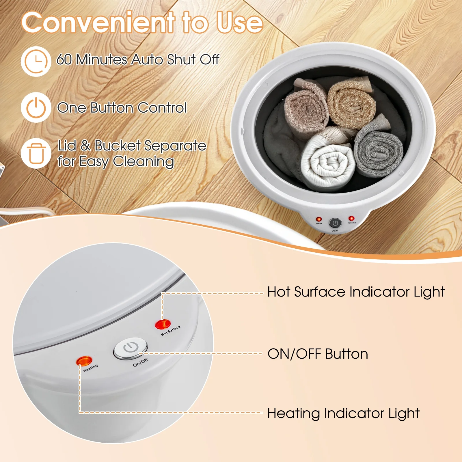 Towel Warmer Bucket With Fragrance Holder, Auto Shut, Gray - Image 7