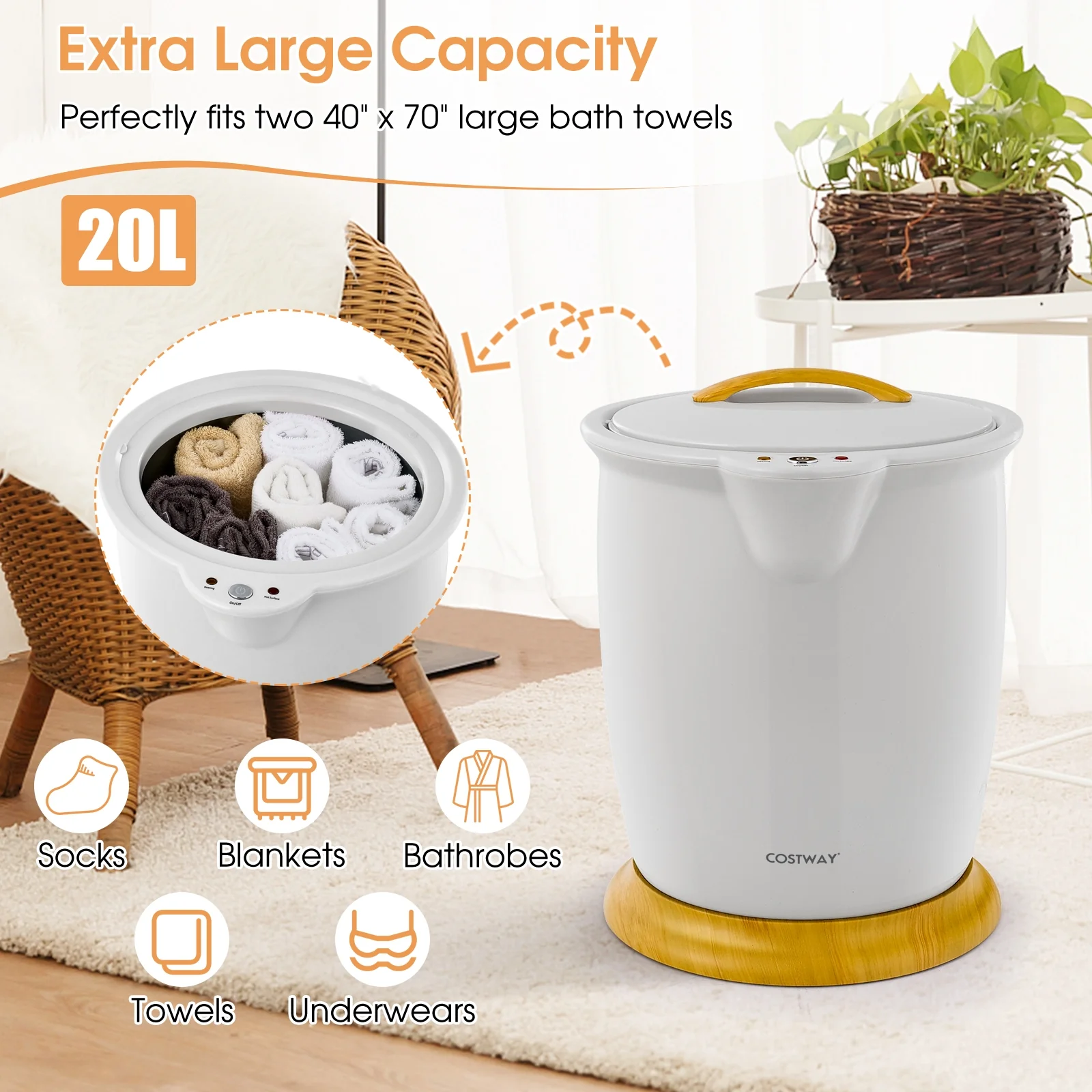 Towel Warmer Bucket With Fragrance Holder, Auto Shut, Gray - Image 9
