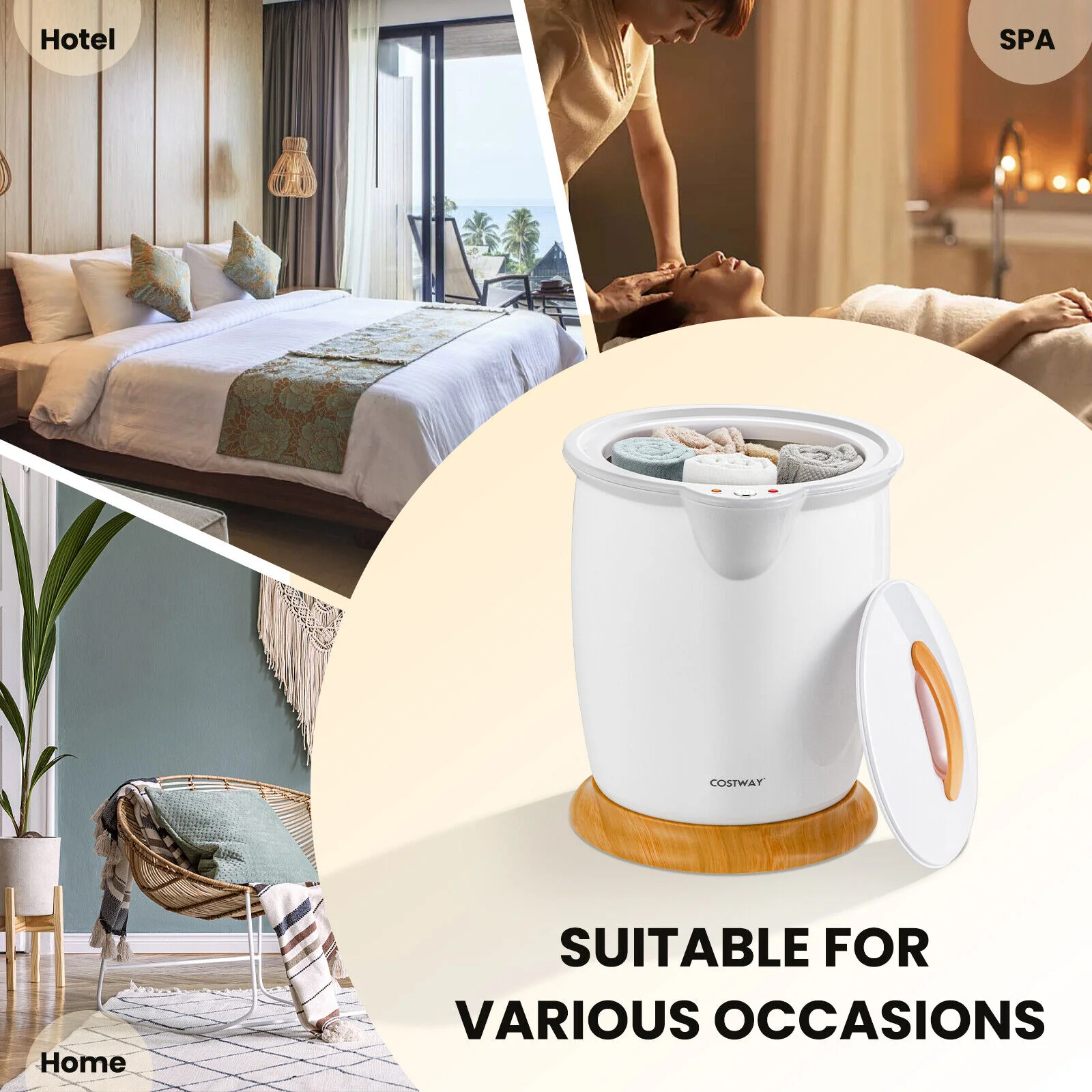 Towel Warmer Bucket With Fragrance Holder, Auto Shut, White - Image 10