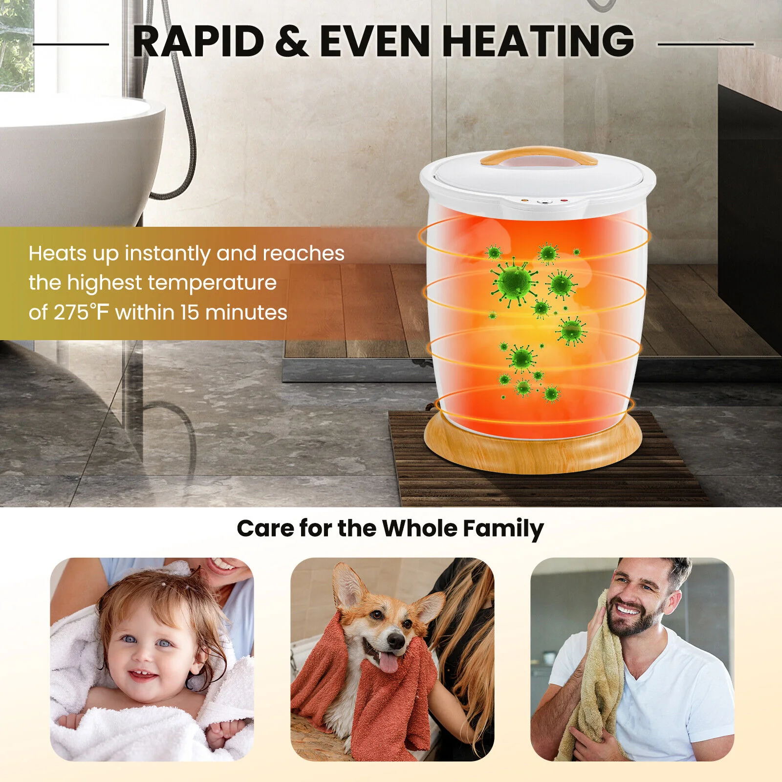 Towel Warmer Bucket With Fragrance Holder, Auto Shut, White - Image 6