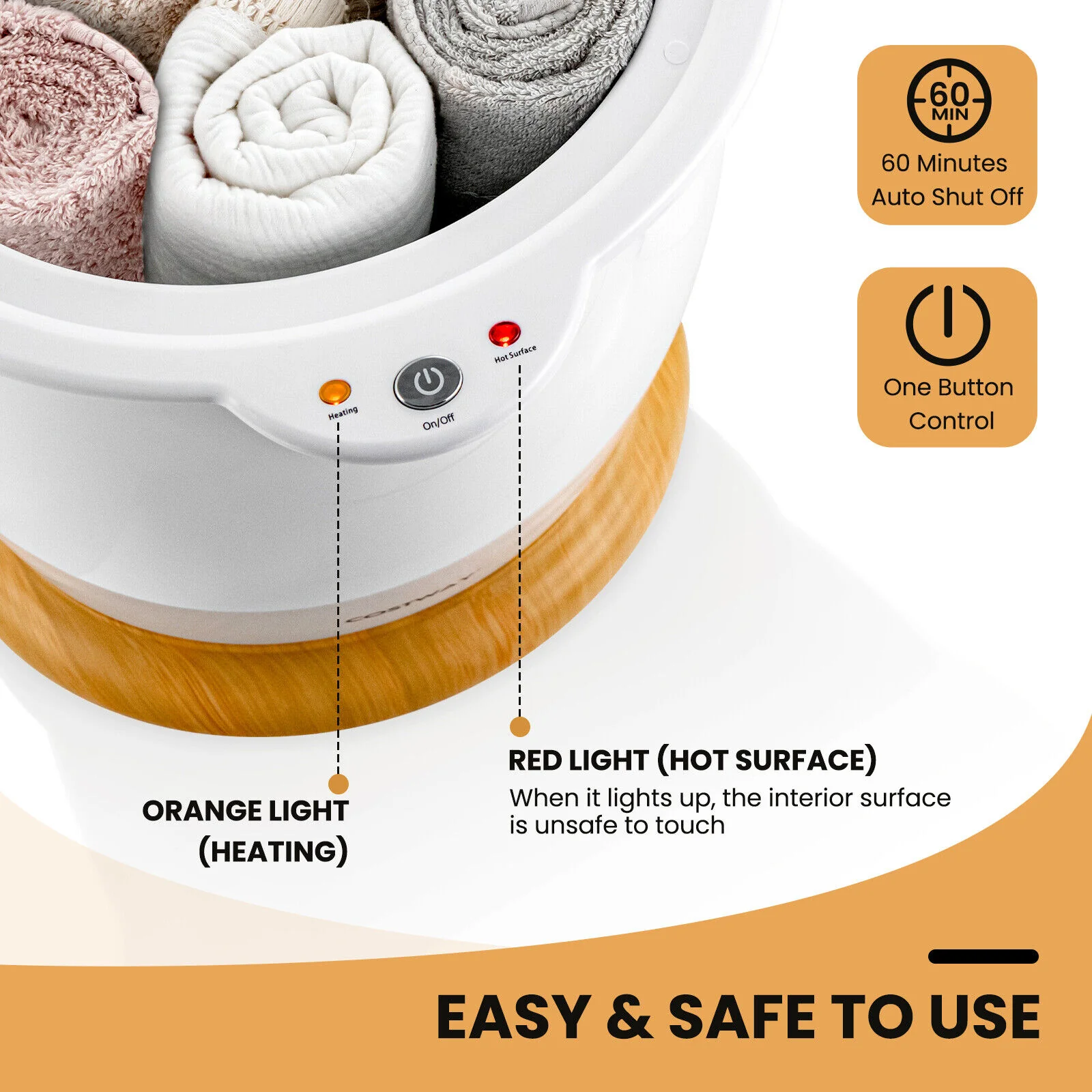 Towel Warmer Bucket With Fragrance Holder, Auto Shut, White - Image 7