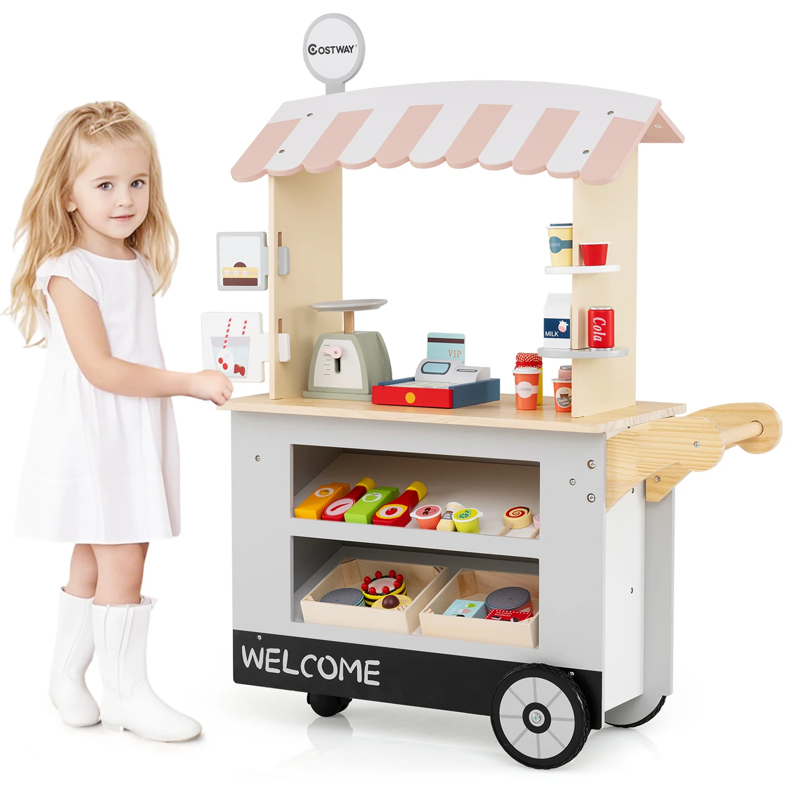 Toy Cart Play Set with POS Machine and Lovely Scale, Gray